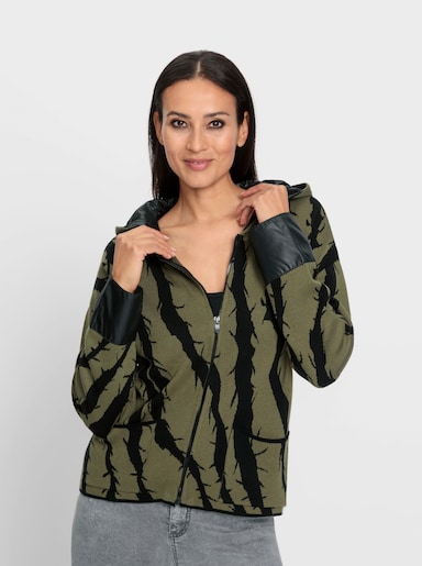 heine Vest met capuchon in materiaalmix - zwart/olijf gedessineerd