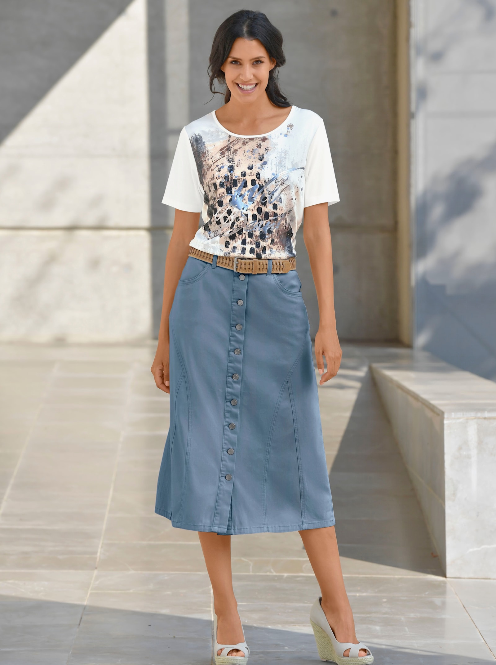 Sommerrock in langer, ausgestellter Form - beige