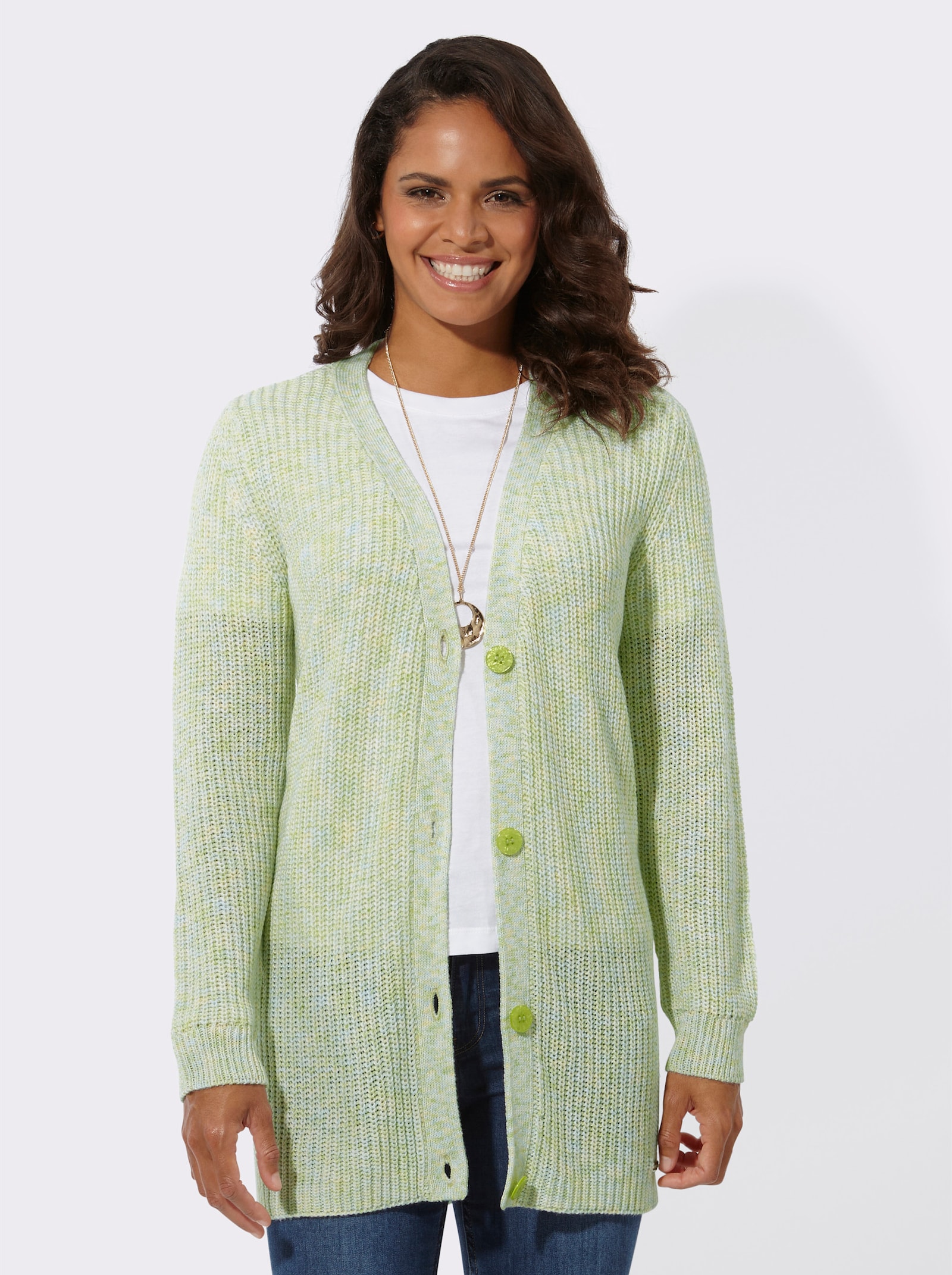 Vest met langere snit - reseda/lichtblauw