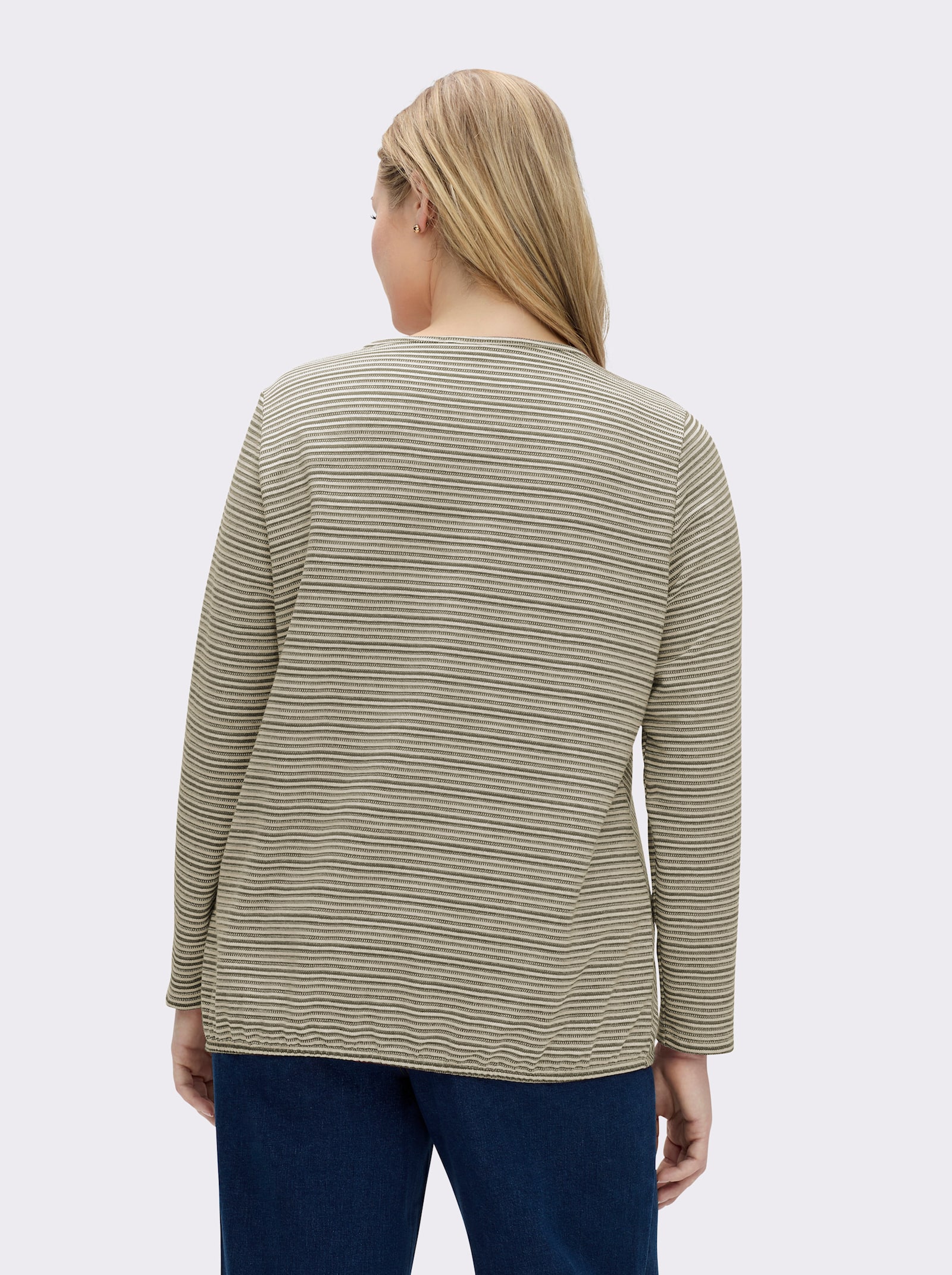 Langarmshirt mit elastischem Saum - oliv-ecru-gemustert
