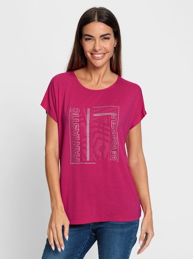 heine Rundhalsshirt mit Glitzersteinchen - pink