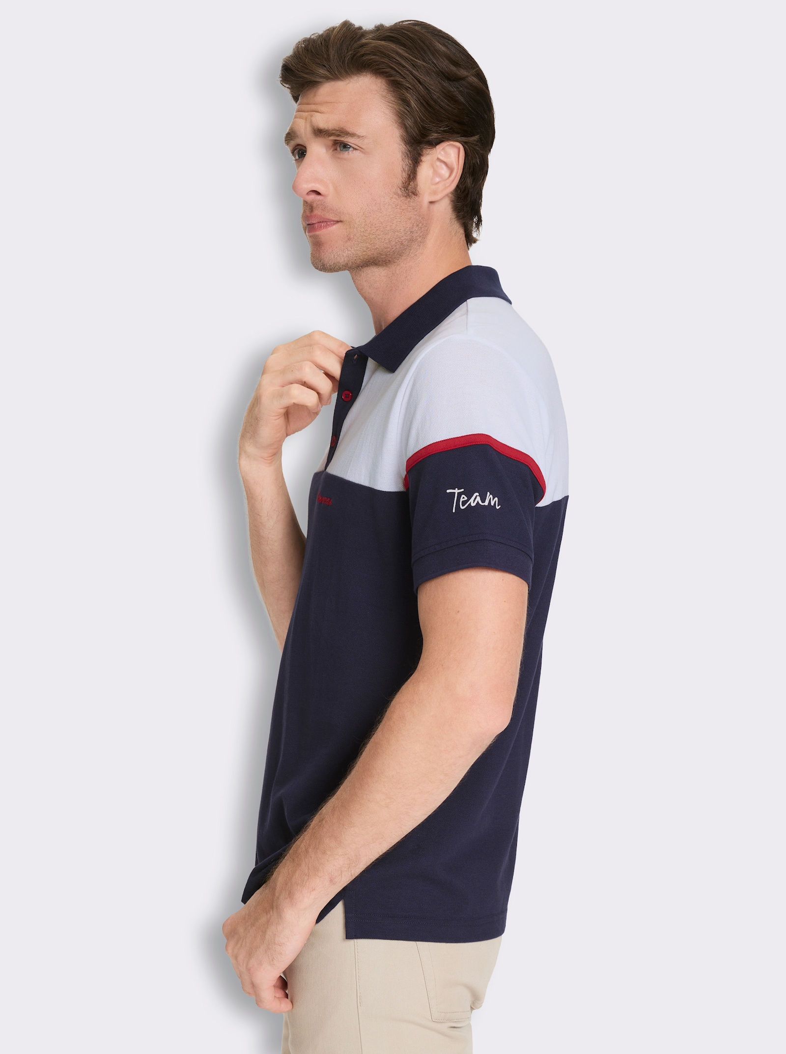 Poloshirt mit Colour-Blocking - marine-weiß