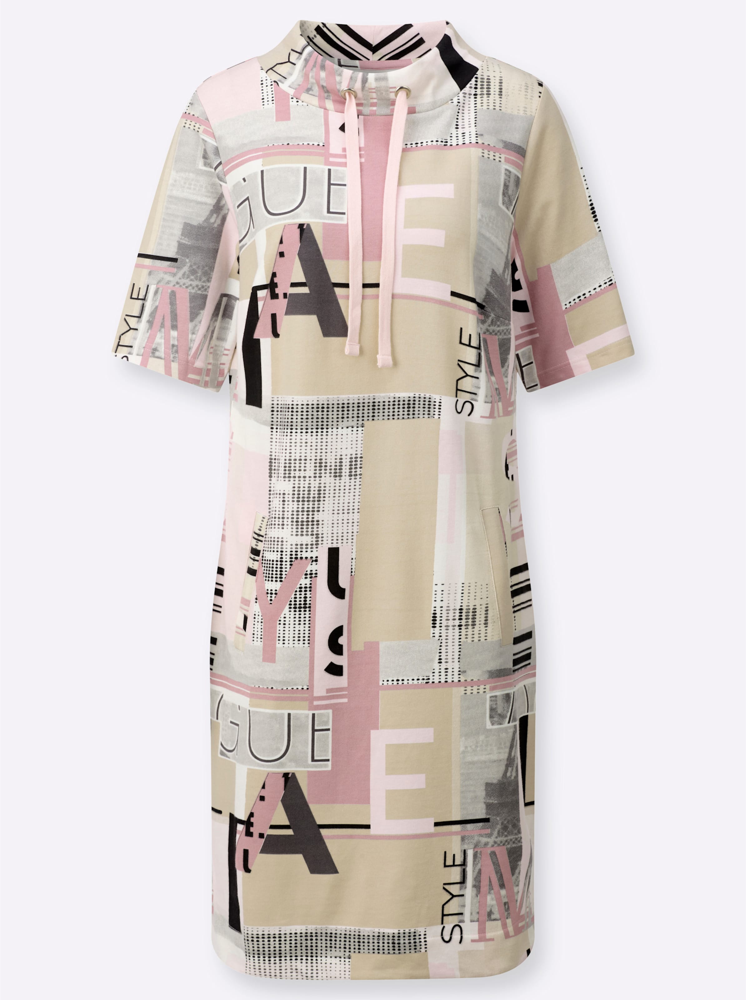 Inspirationen Damen Beige Sweatkleid "Shirtkleid", Gr. 40, Normalgrößen, Rosa (Hortensie, Sand, Bedruckt), Jersey, 100% Baumwolle, Bedruckt, Gemustert, - Bild 2