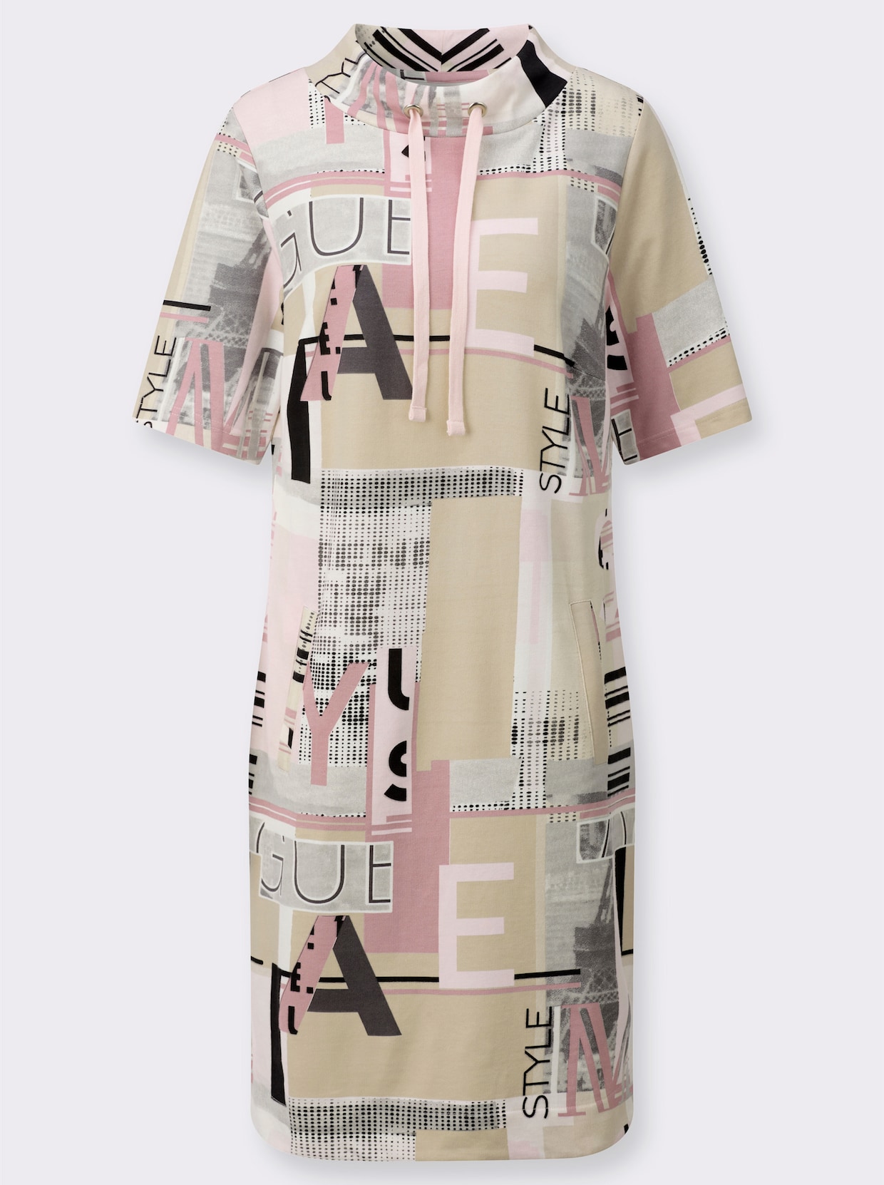 Jerseykleid mit Lettering-Print - hortensie-sand-bedruckt