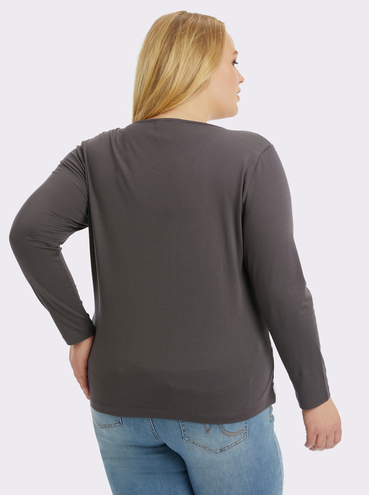 Langarmshirt mit grafischem Muster vorne - dunkelgrau-gestreift