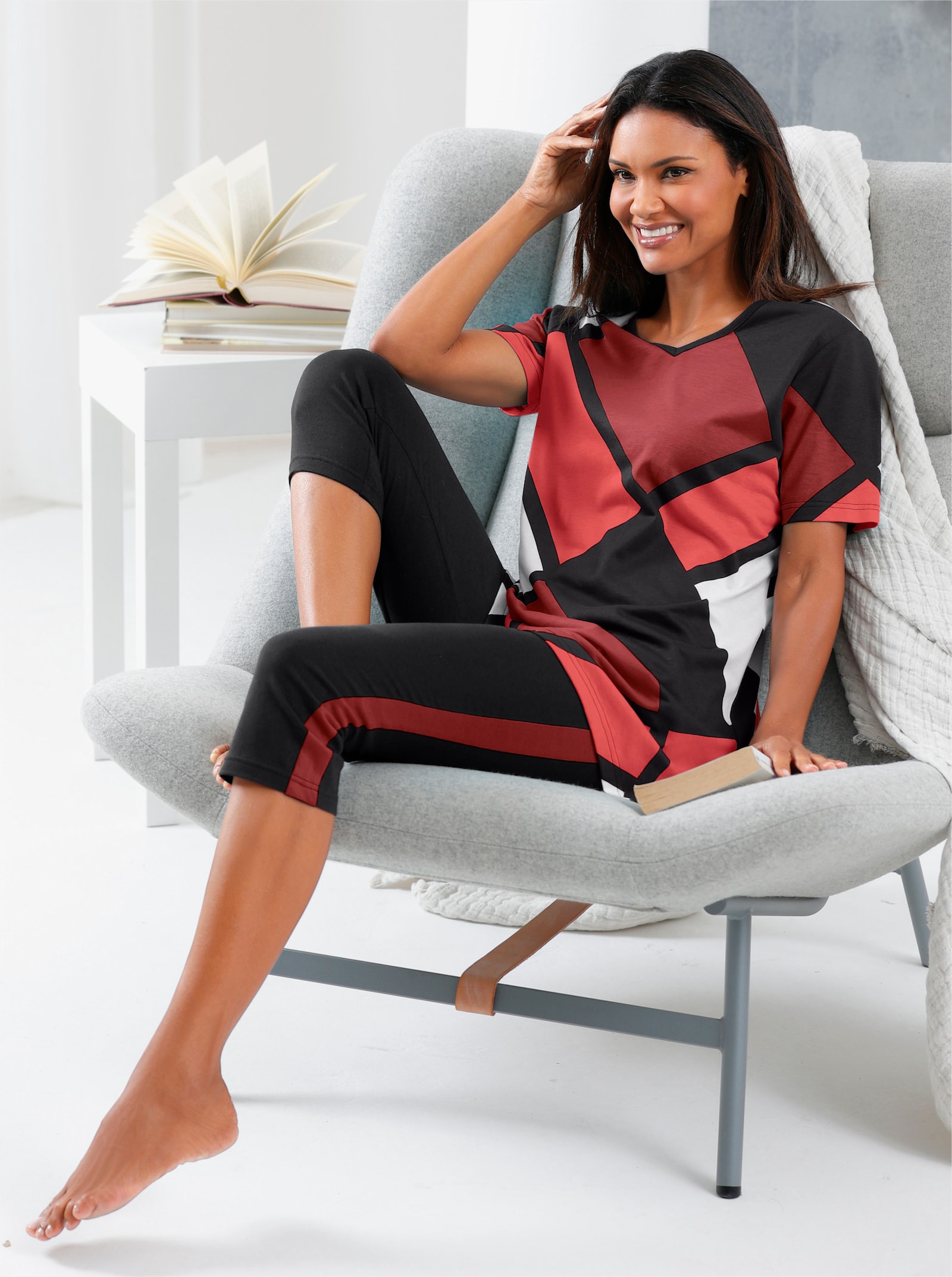 wäschepur Pyjama court avec motif graphique - noir-rouge imprimé
