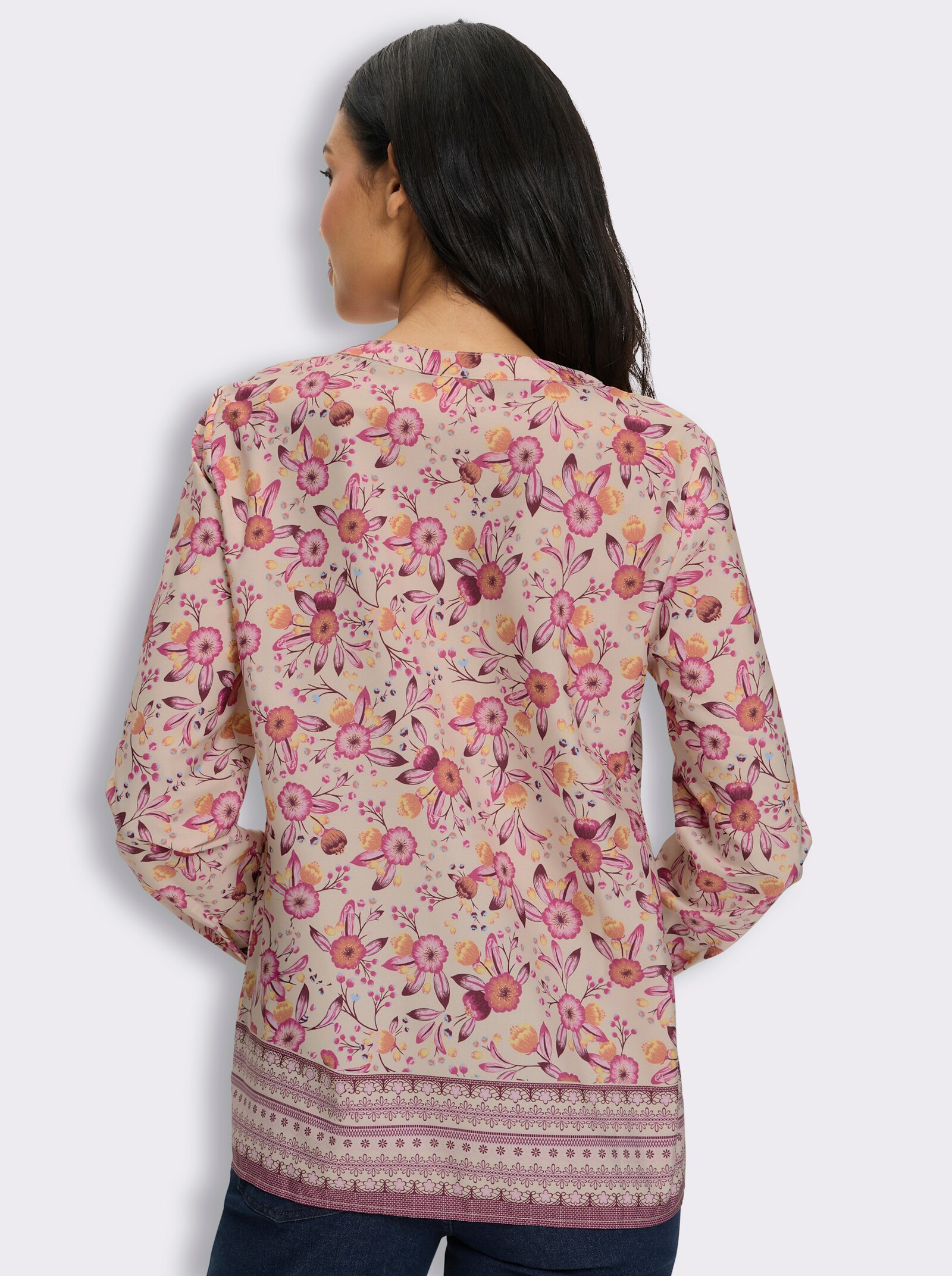 Tunika mit Blüten- und Bordürenprint - elfenbein-burgund-bedruckt