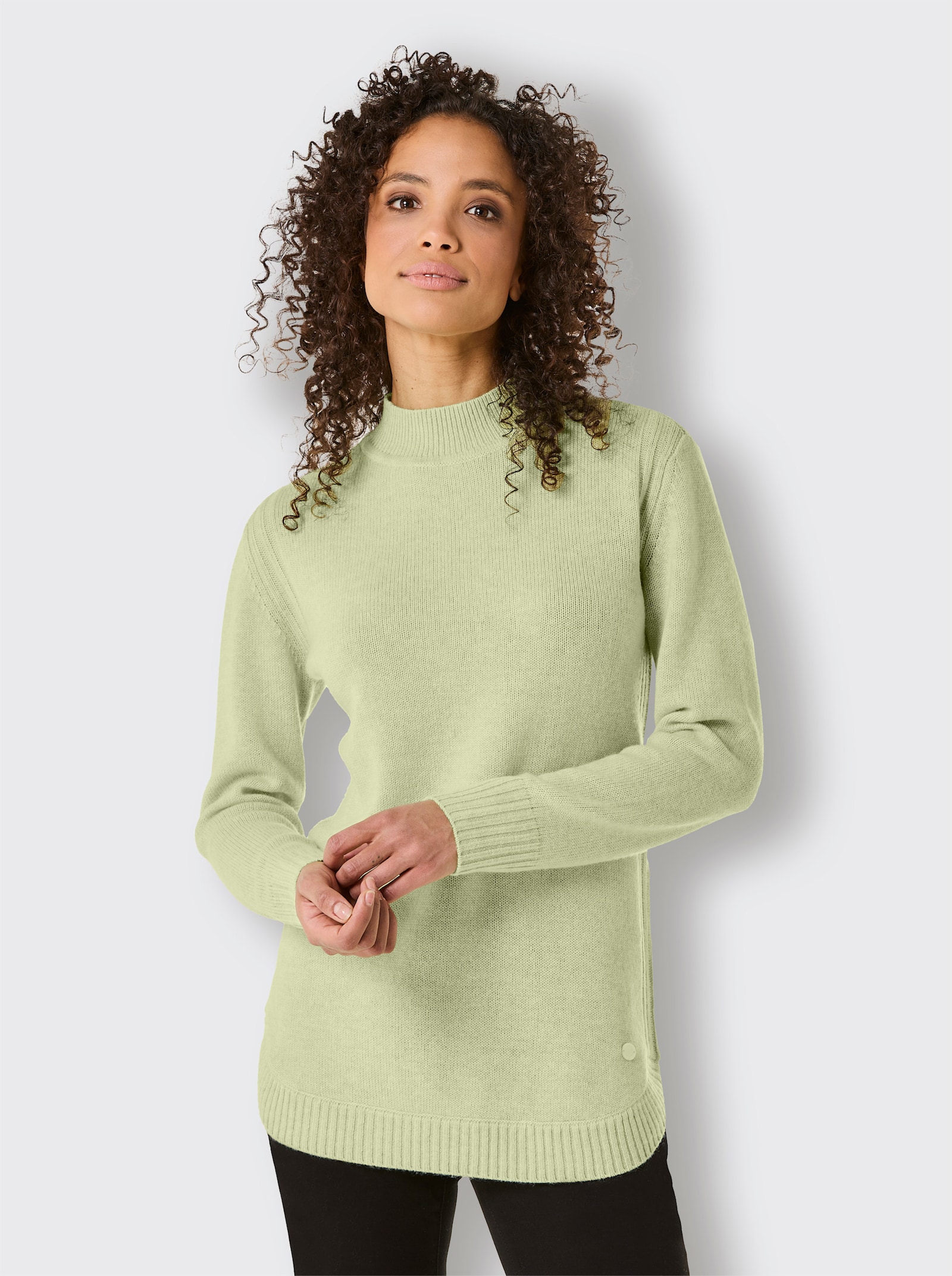 CREATION L PREMIUM Stehkragenpullover Mit seitlichen Einsätzen - pistazie-meliert