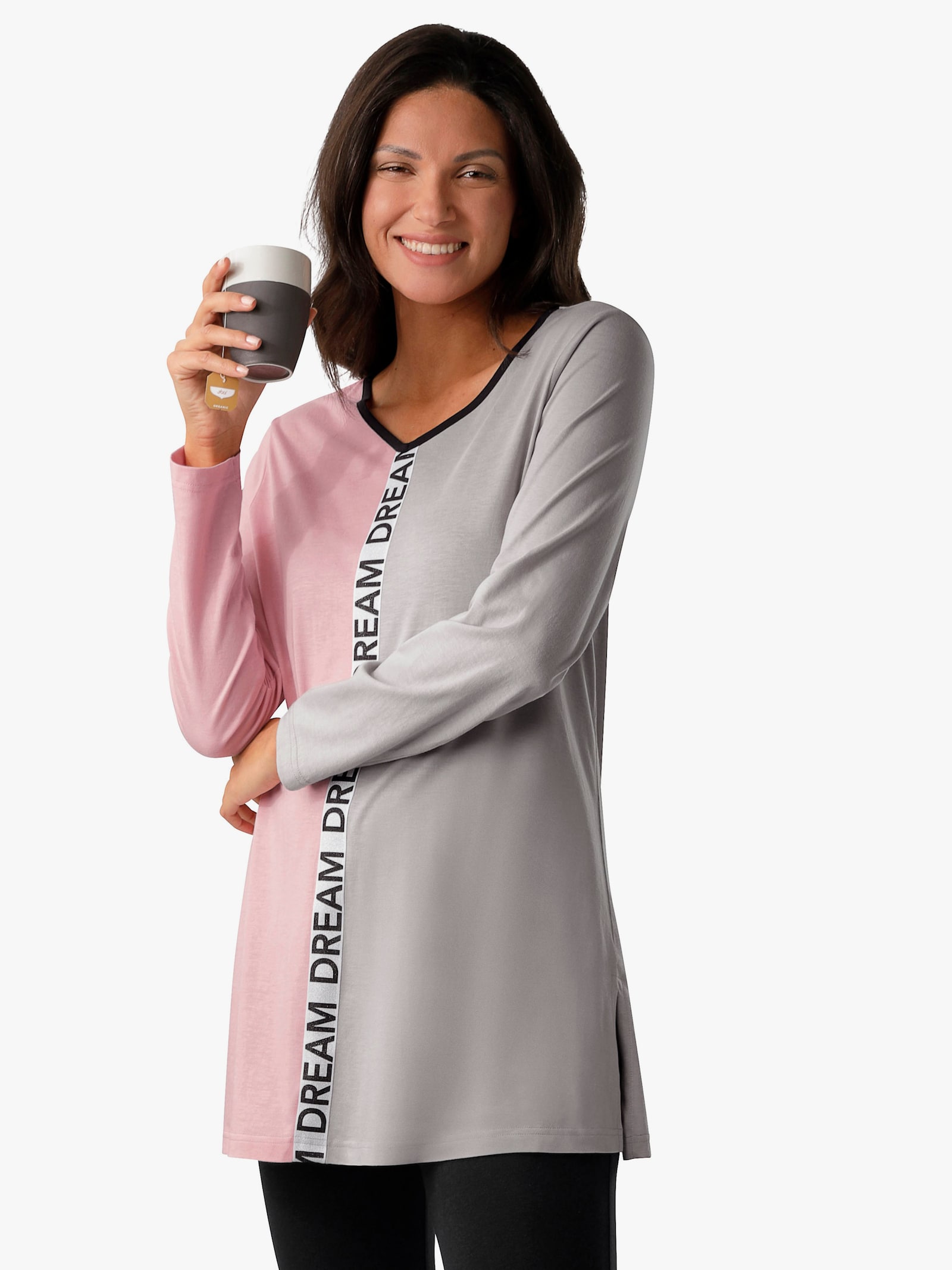 wäschepur Schlafanzug mit Glitzerband - steingrau-hortensie