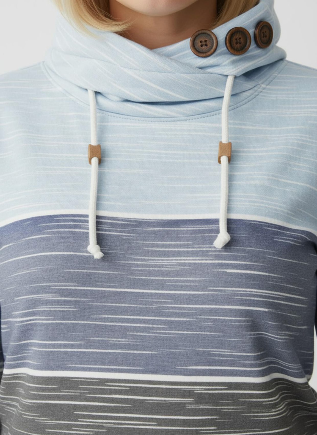 Sweatshirt mit Zierknöpfen am Kragen - marine-hellblau-bedruckt