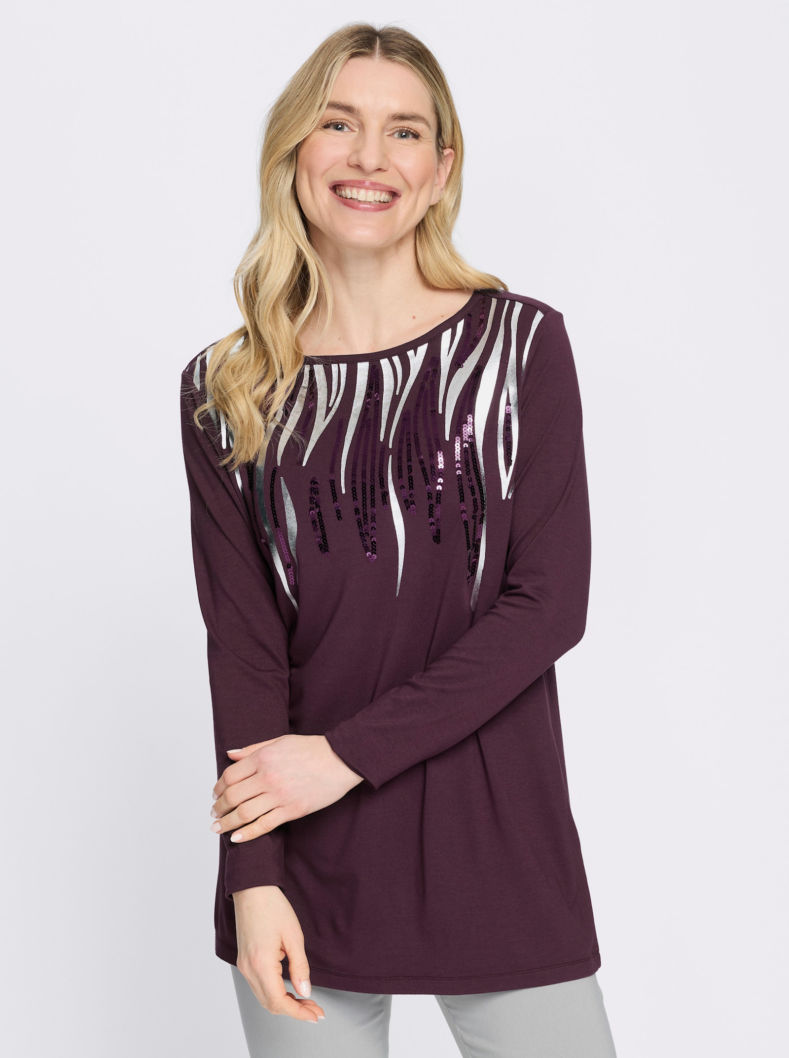 Longshirt mit Pailletten - burgund