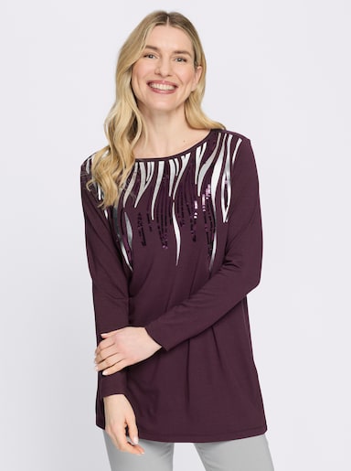 Longshirt mit Pailletten - burgund