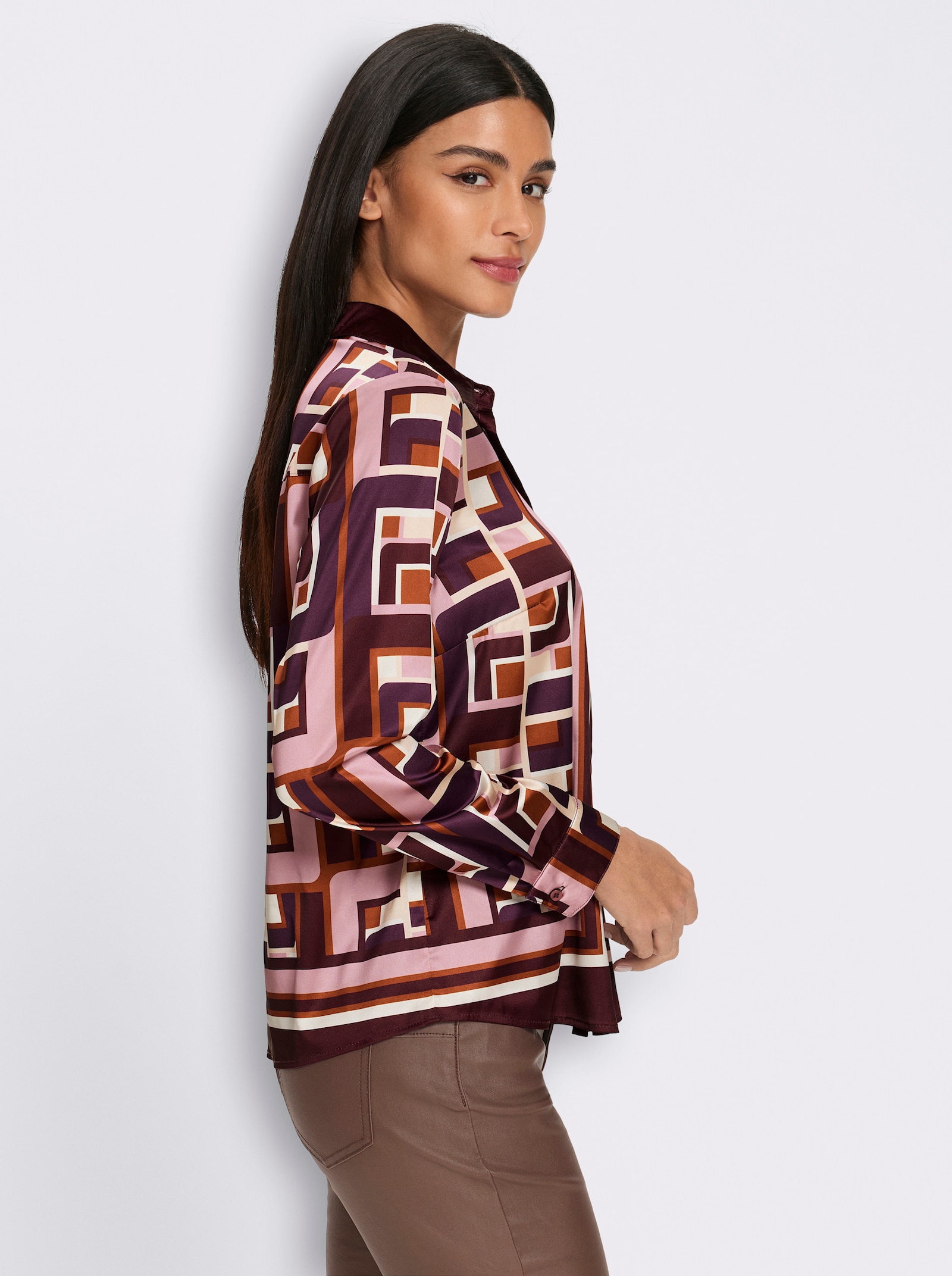 heine Druckbluse mit Grafik-Dessin - burgund-mauve-bedruckt