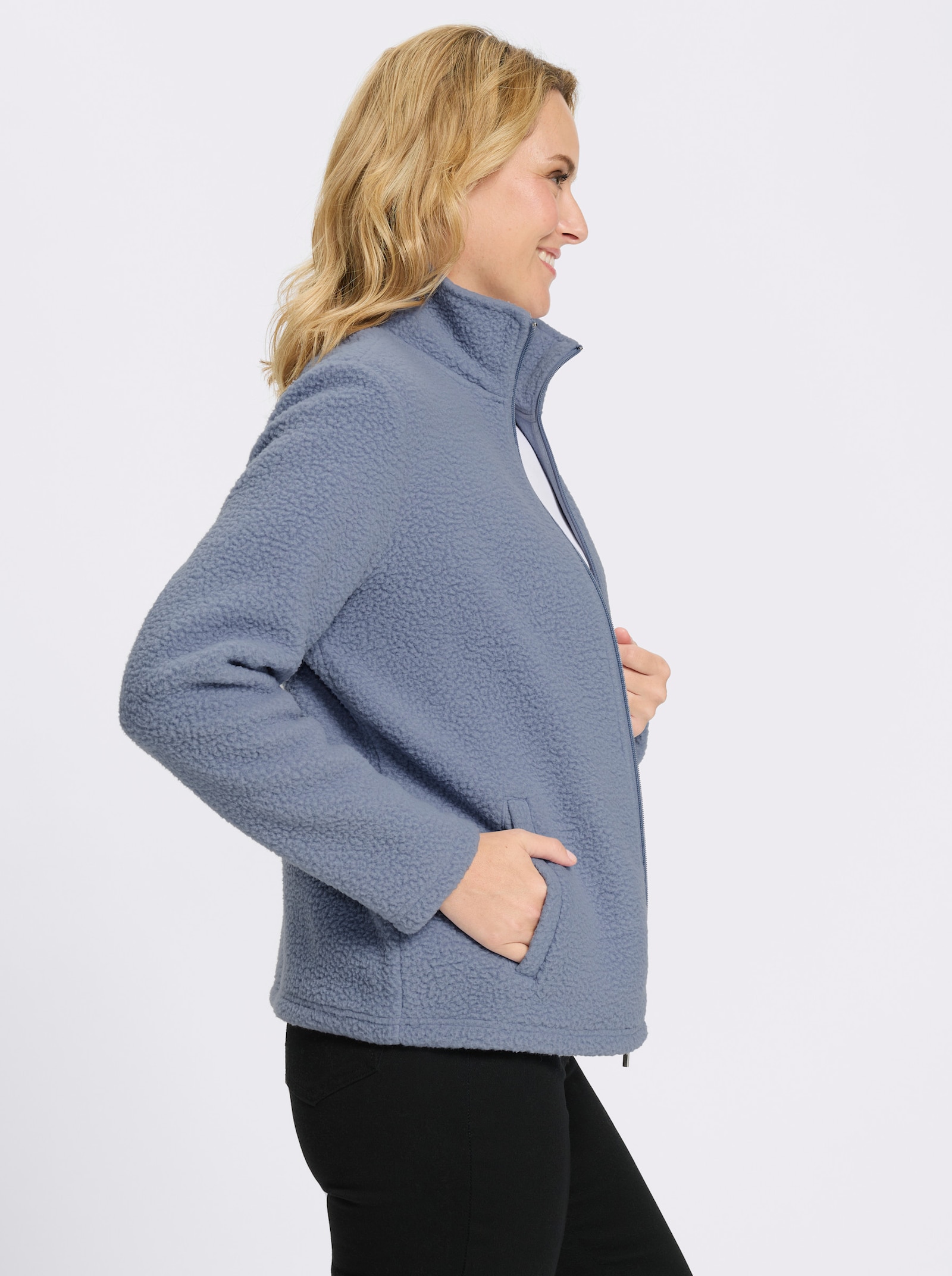Fleecejacke mit Stehkragen - taubenblau