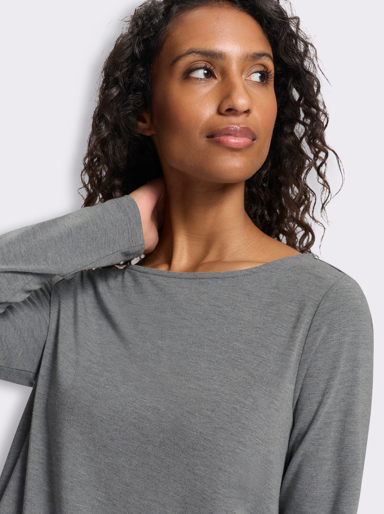 heine Rundhalsshirt in A-Form - anthrazit-meliert