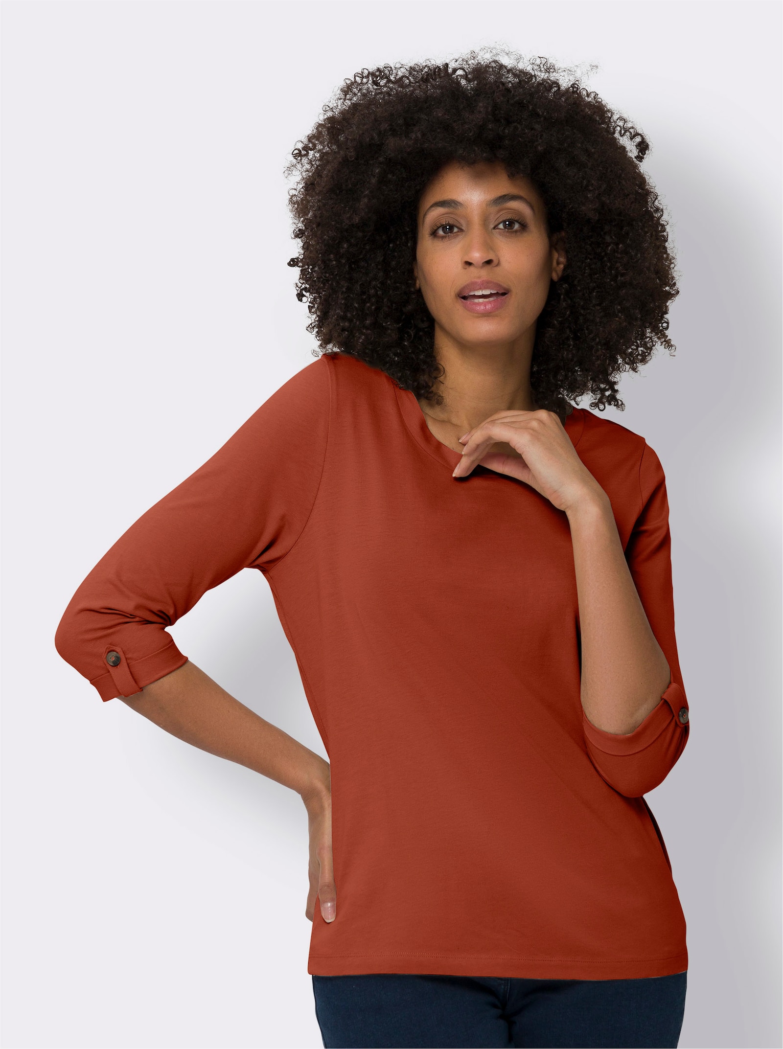 Shirt met 3/4-mouwen van puur katoen - roestrood