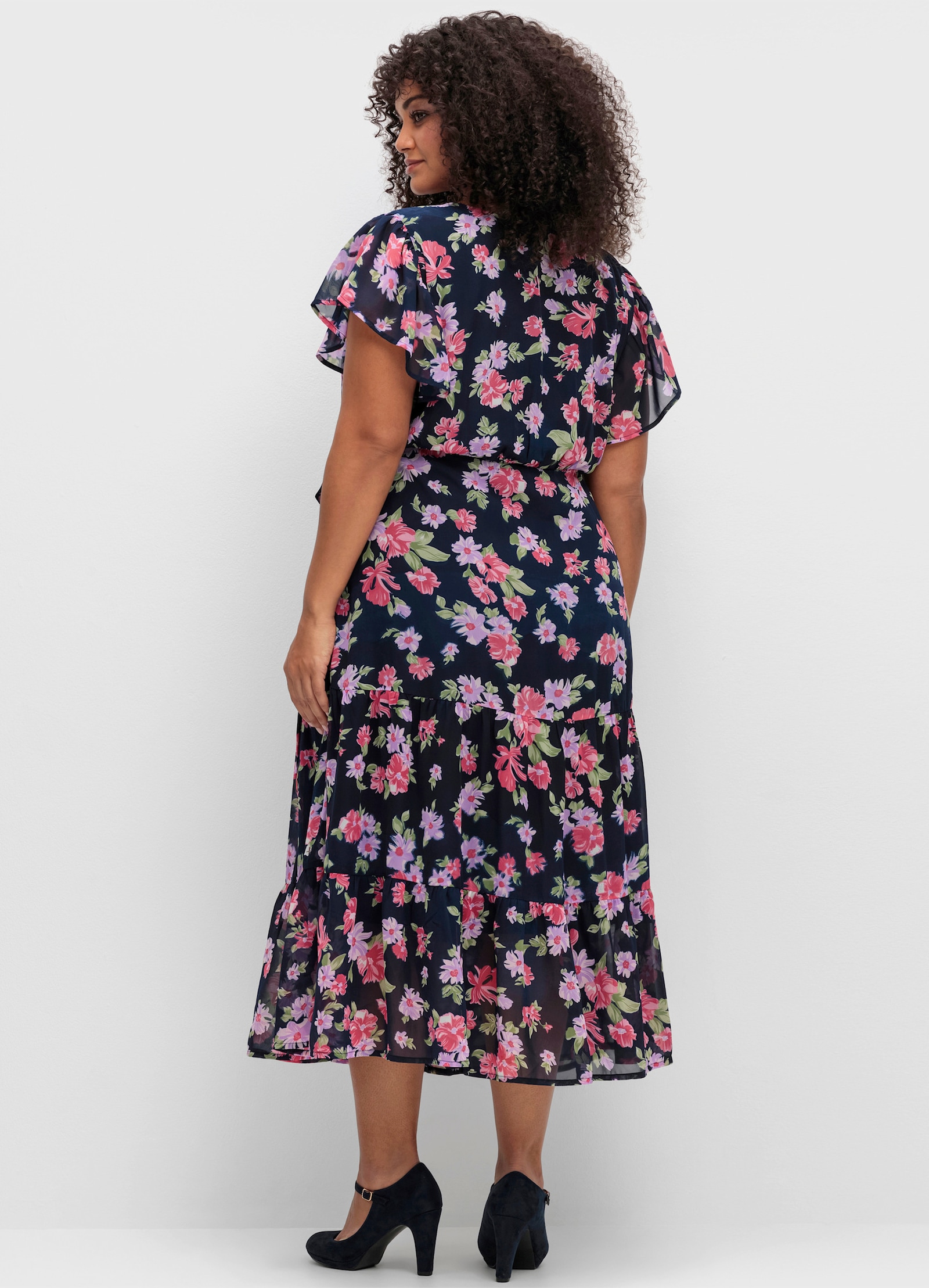 sheego by Joe Browns Chiffonkleid mit Blumendruck - blau gemustert