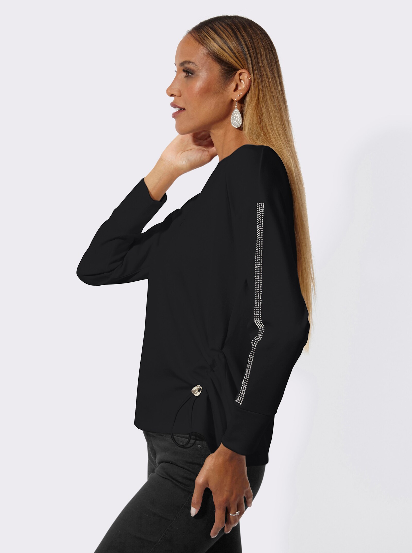 Sweatshirt mit seitlicher Raffung - schwarz