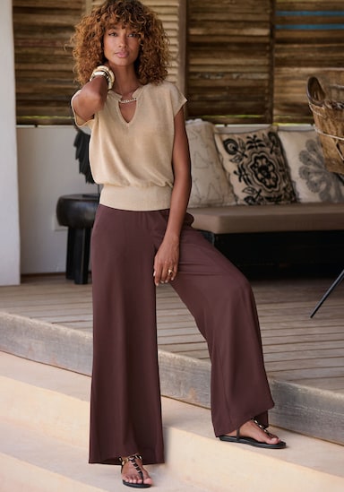 LASCANA Pull à manches courtes - sable-couleur or