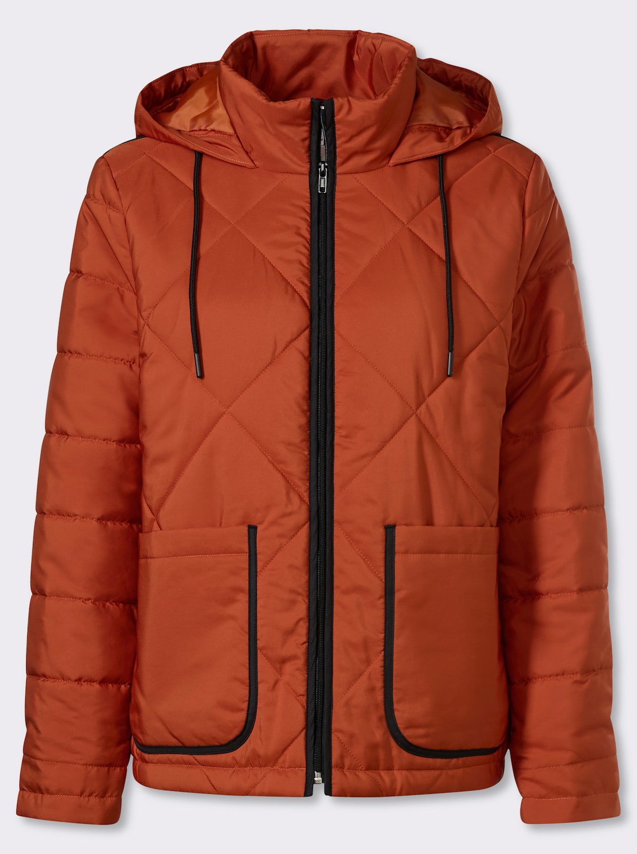 Steppjacke mit Kontrast-Details - rostrot-schwarz