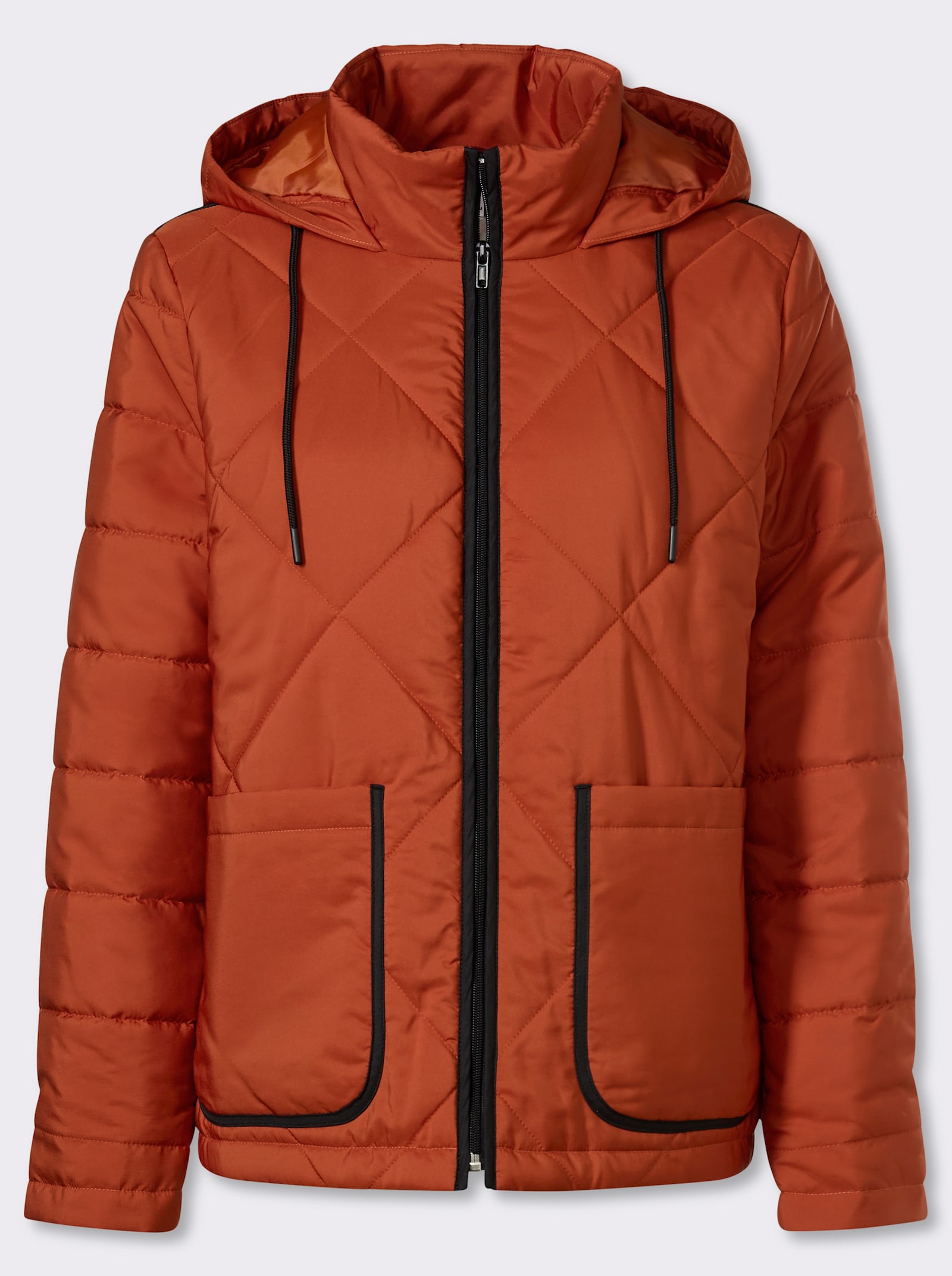 Steppjacke mit Kontrast-Details - rostrot-schwarz