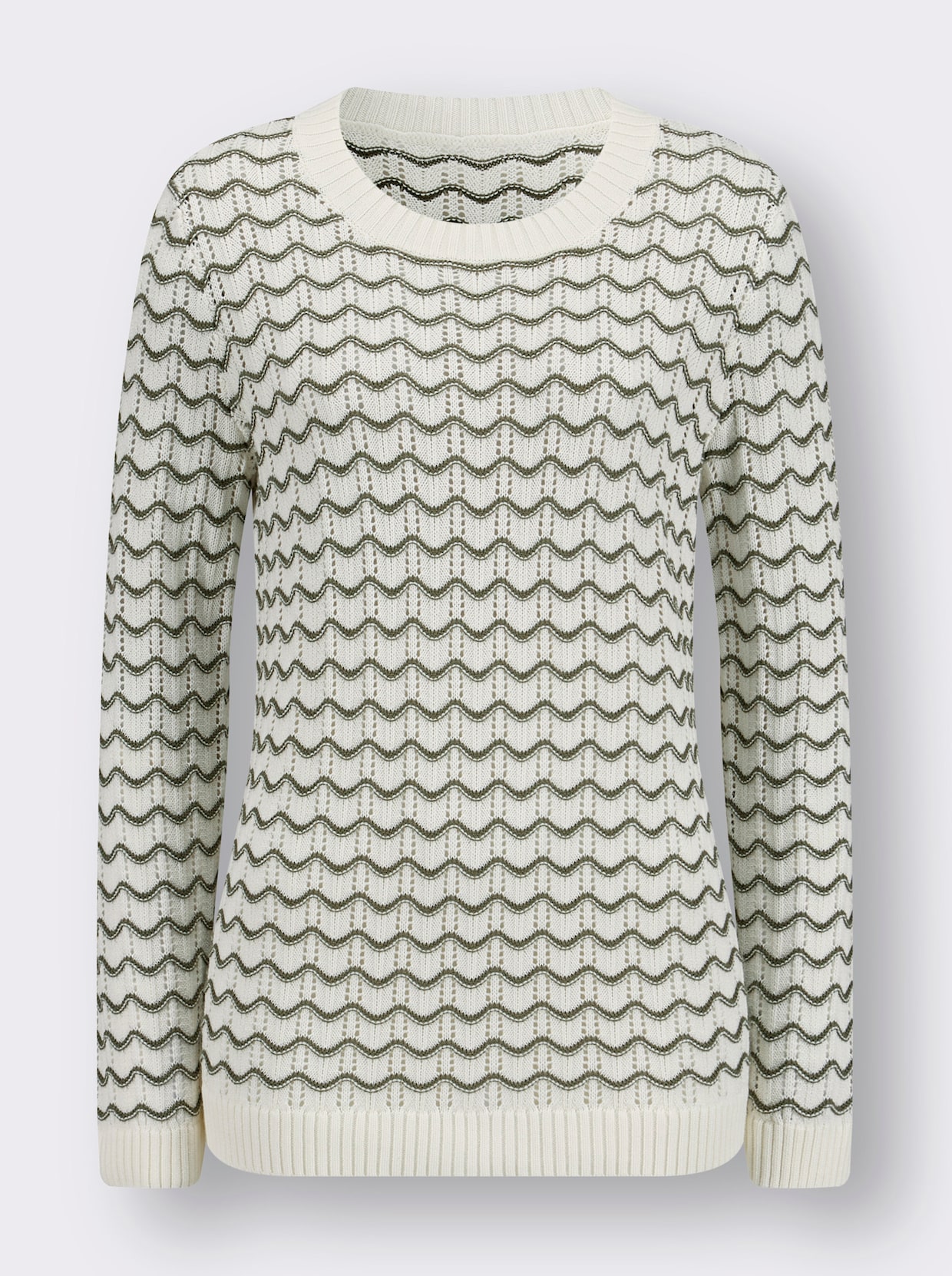 Ajourpullover - ecru/kaki geprint