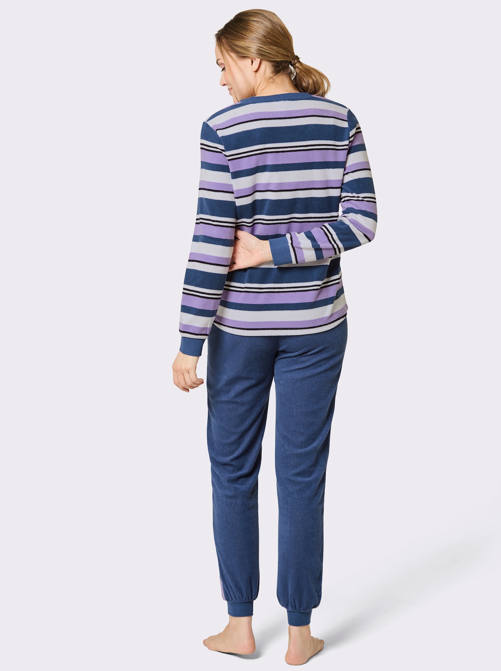 wäschepur Schlafanzug mit Ringelmuster - jeansblau-lavendel-geringelt