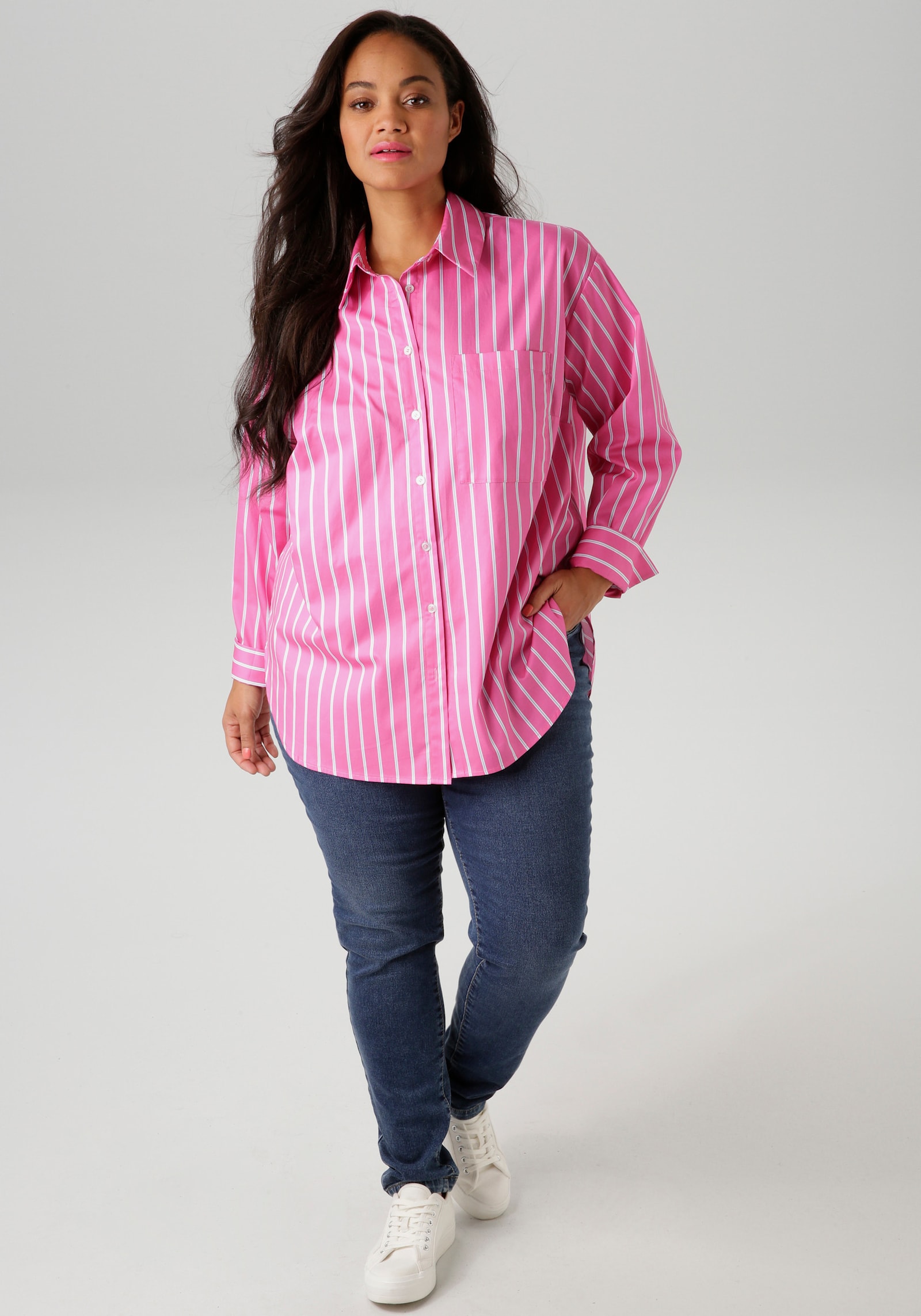 Aniston PLUS Hemdbluse - pink-weiß-hellblau