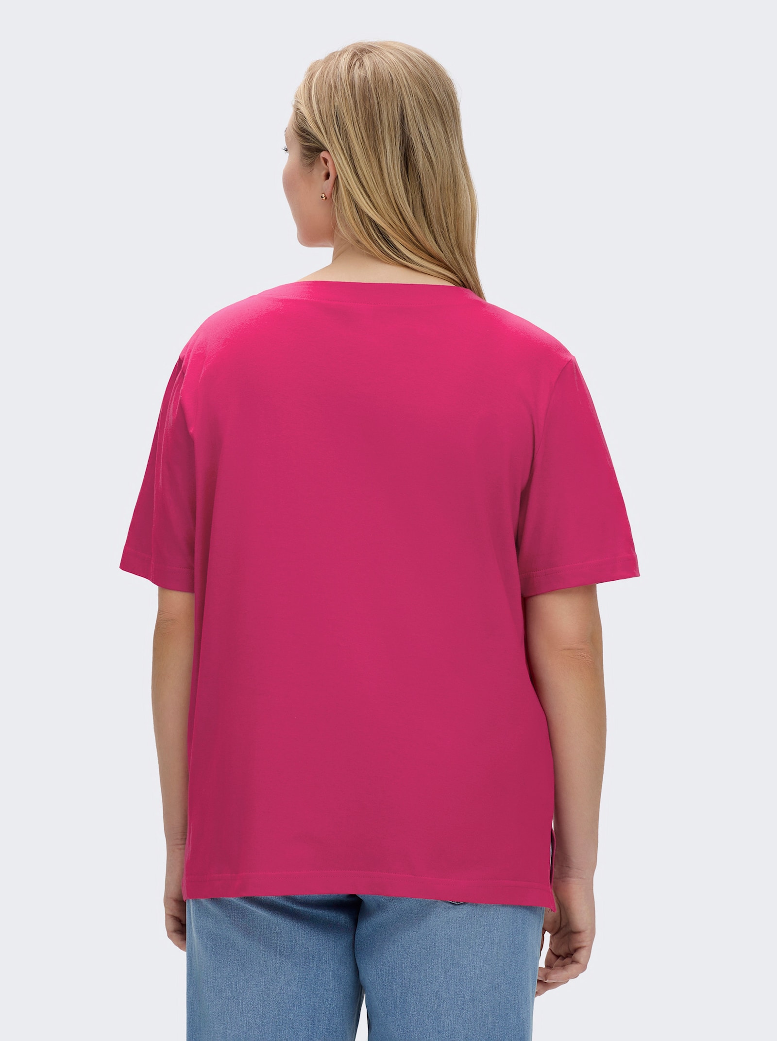 Kurzarmshirt mit Muschel-Druck - himbeere