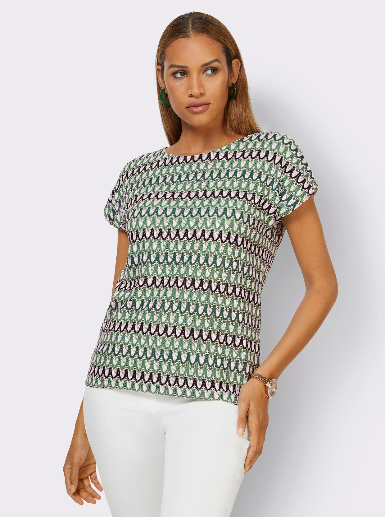 Shirt - ecru/appel gedessineerd