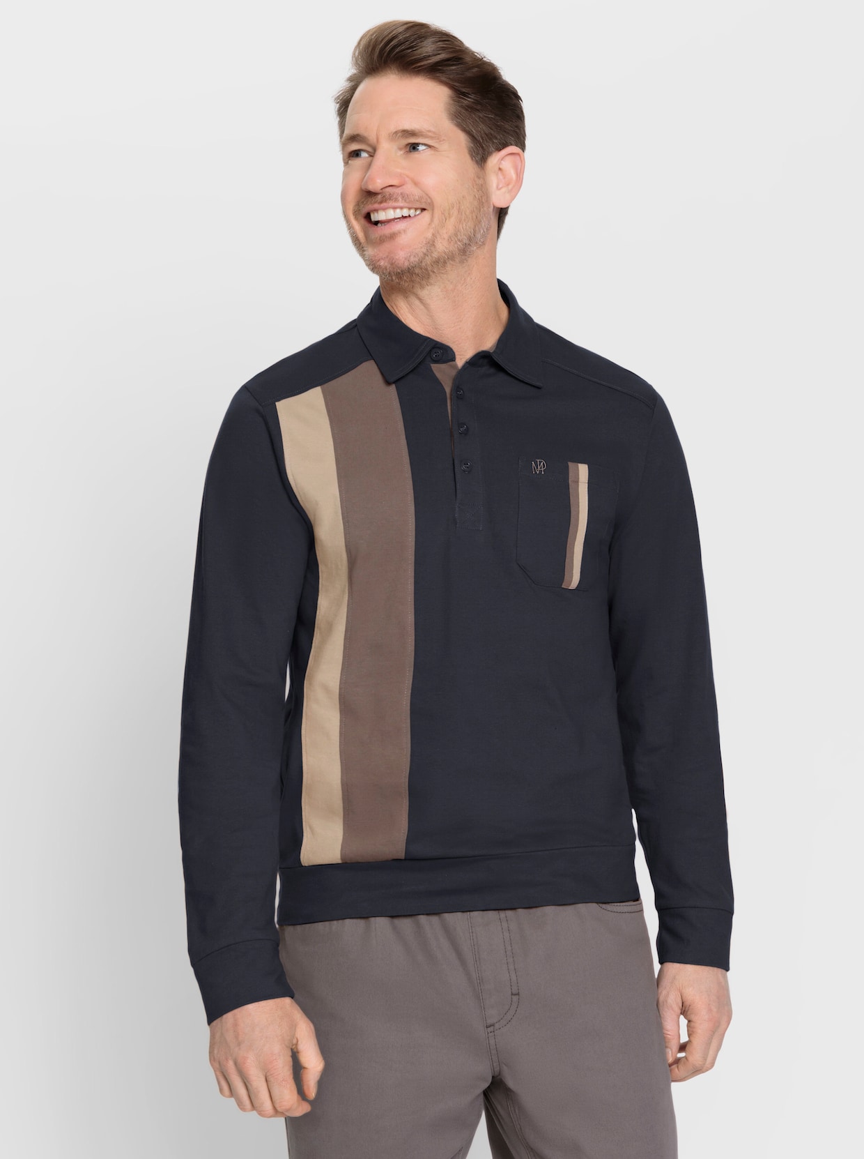 Marco Donati Poloshirt met lange mouwen - marine gestreept