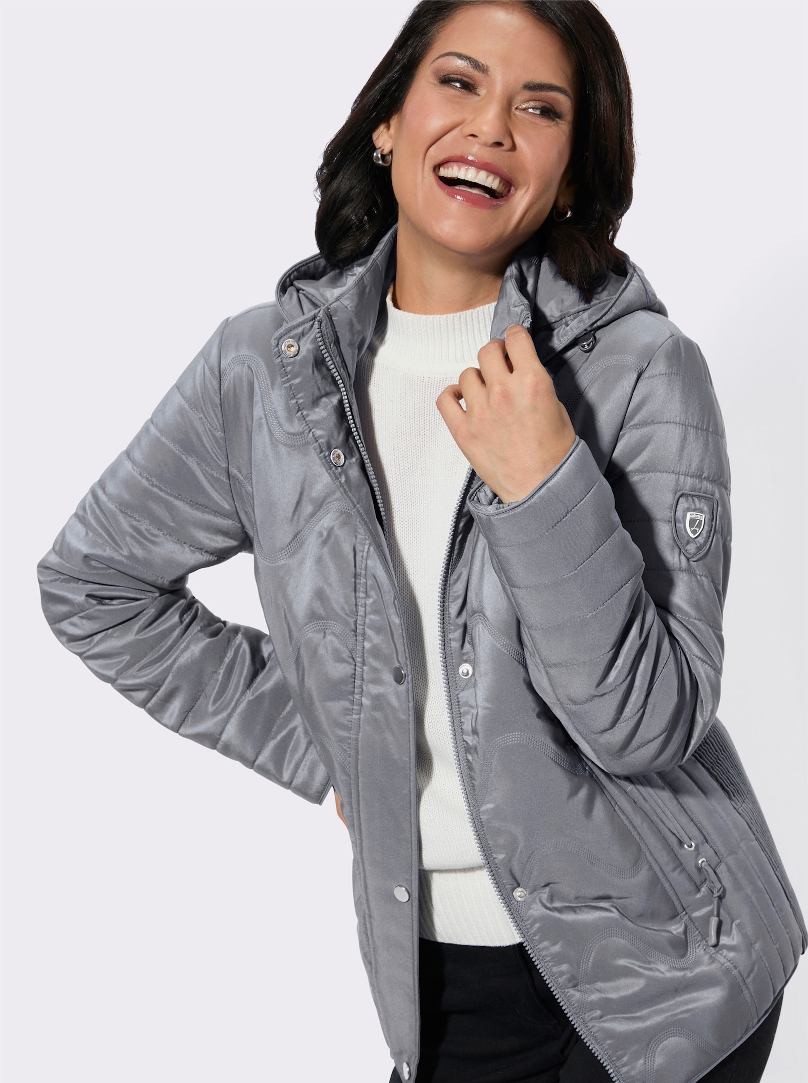 Steppjacke mit Windstopper - steingrau