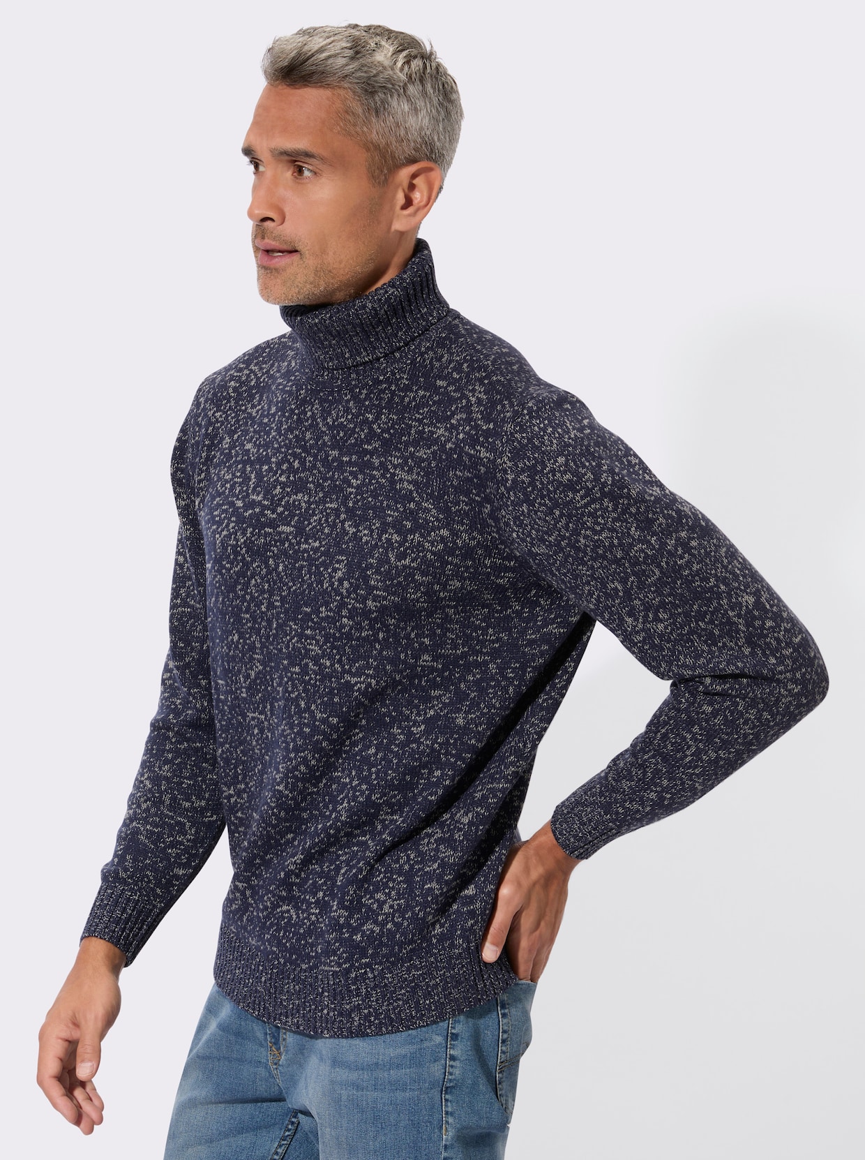 Svetr s rolákovým límcem melanžového vzhledu - námořnická modrá-melír