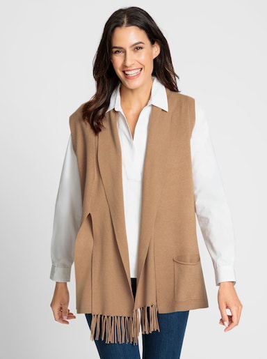 Strickweste mit Schalkragen - camel