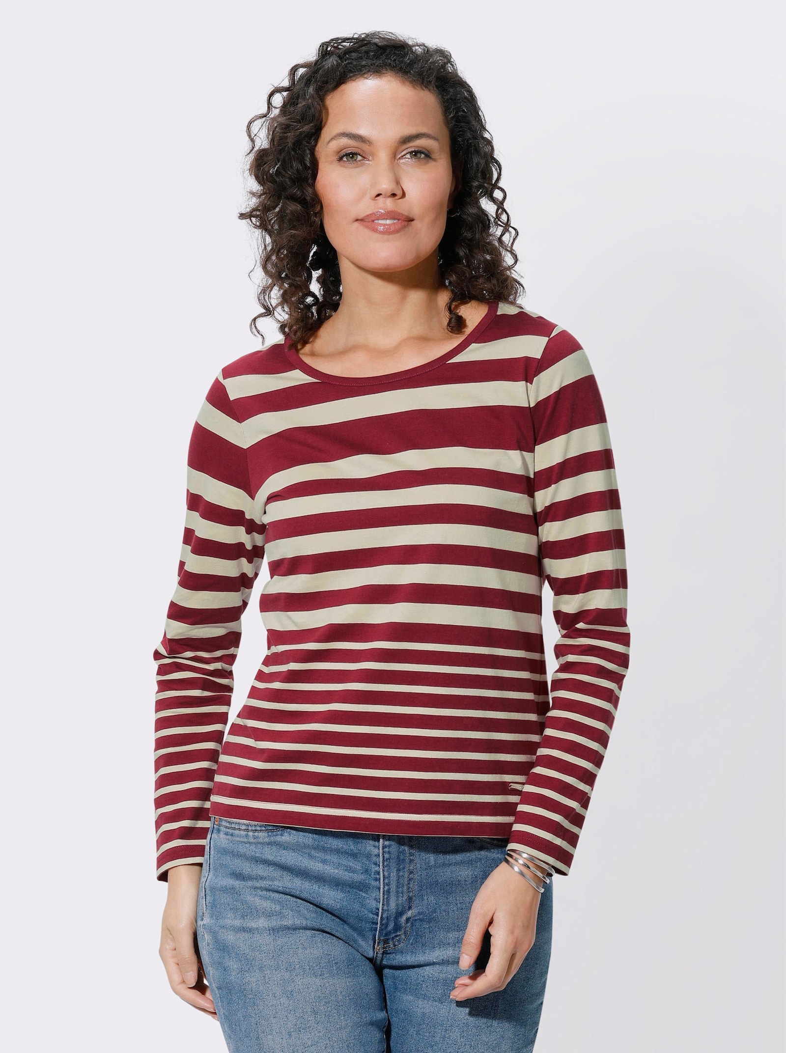 Ringelshirt mit Langarm - kirsche-sand-geringelt