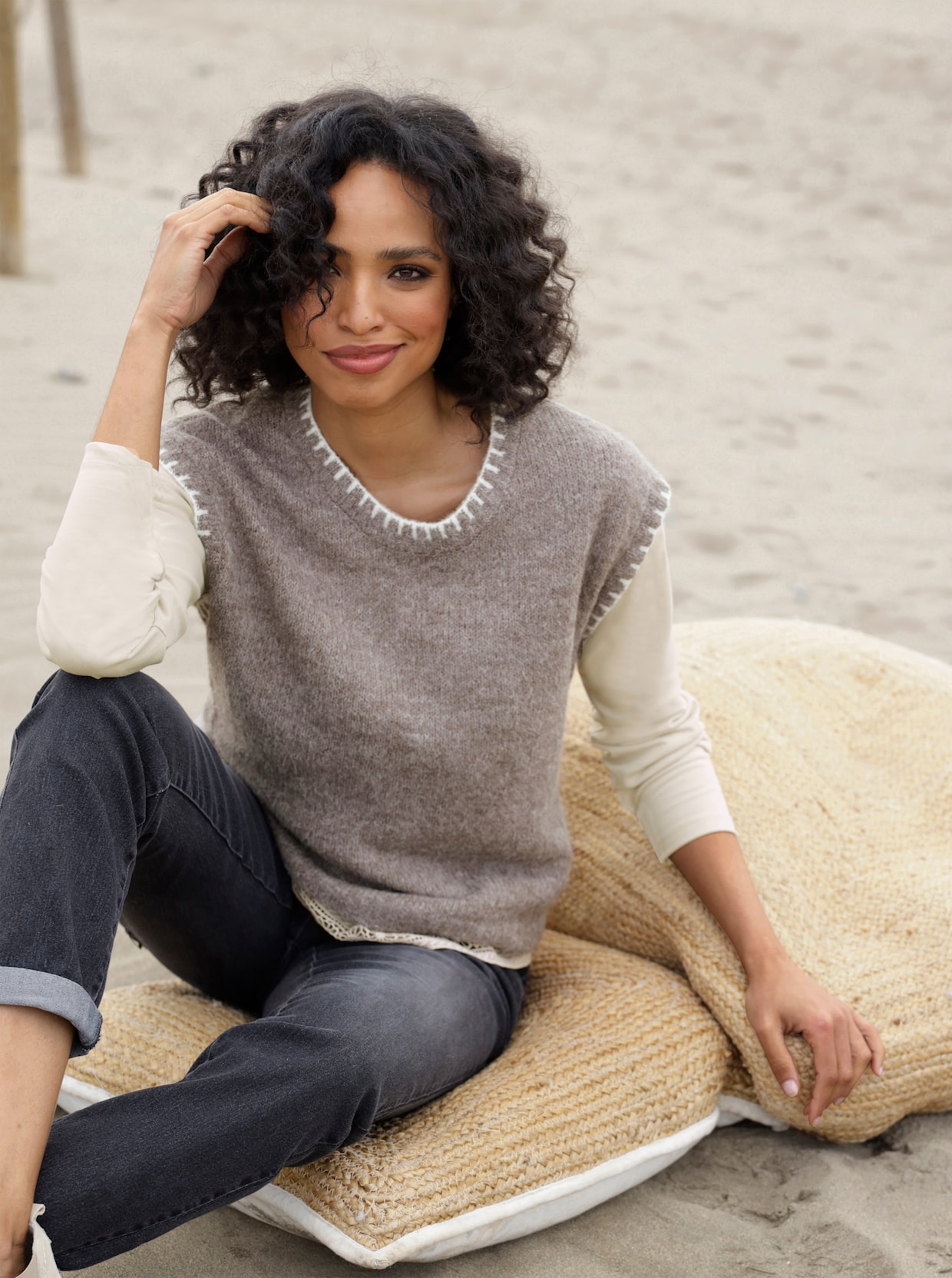 heine Slip-over - donkertaupe gemêleerd