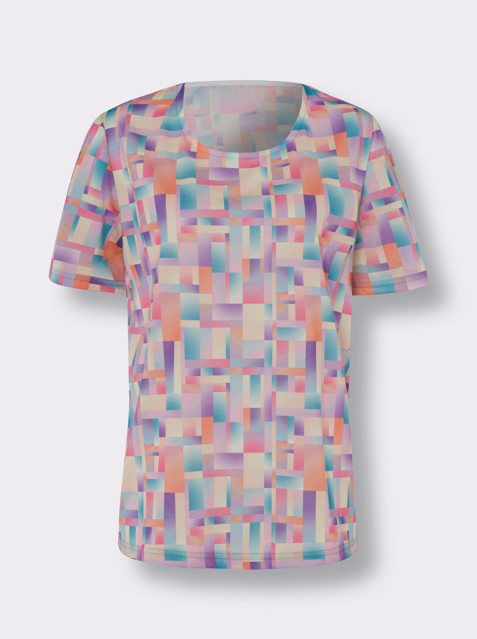 Kurzarmshirt pflegeleichte Qualität - zitrone-türkis-bedruckt