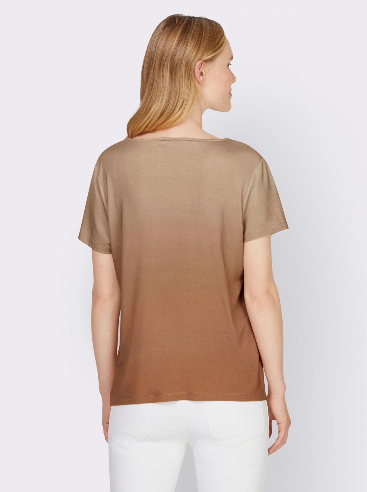 heine Shirt met V-hals - zand/camel gedessineerd