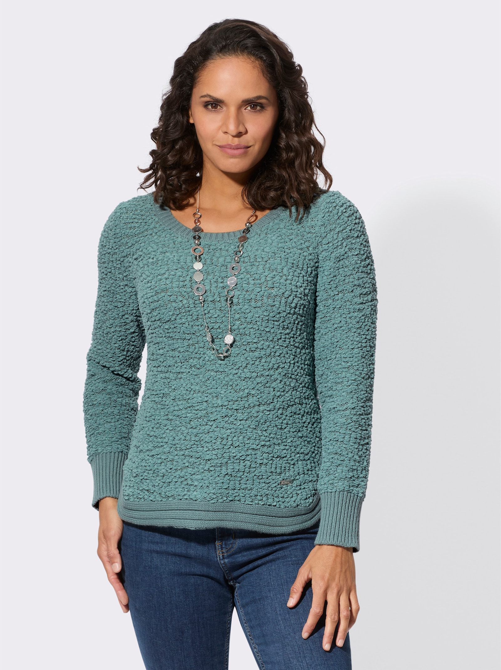 Langarm-Pullover aus Flausch-Effektgarn - jade