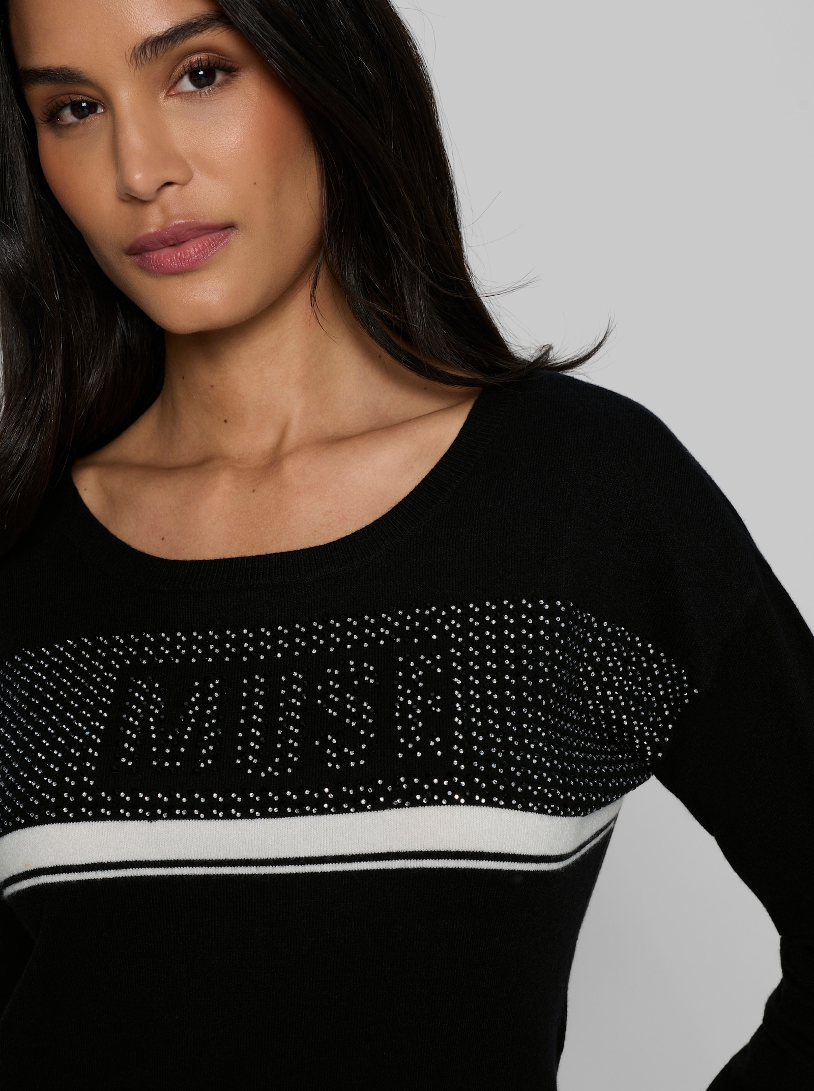 heine Langarm-Pullover mit Schriftzug - schwarz