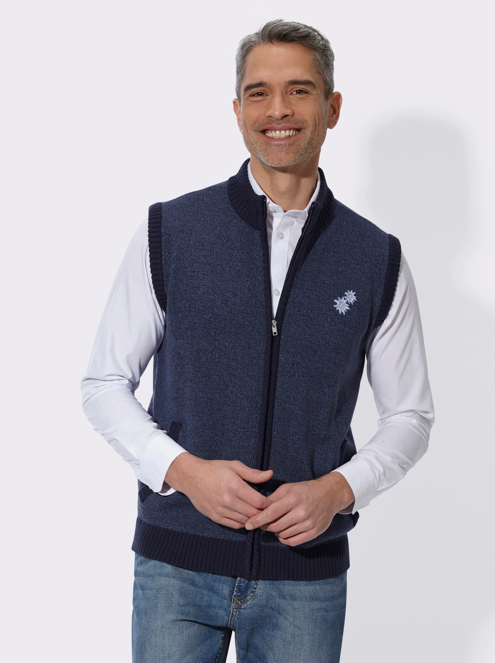 Strickweste in Melange-Optik - marine-rauchblau-meliert