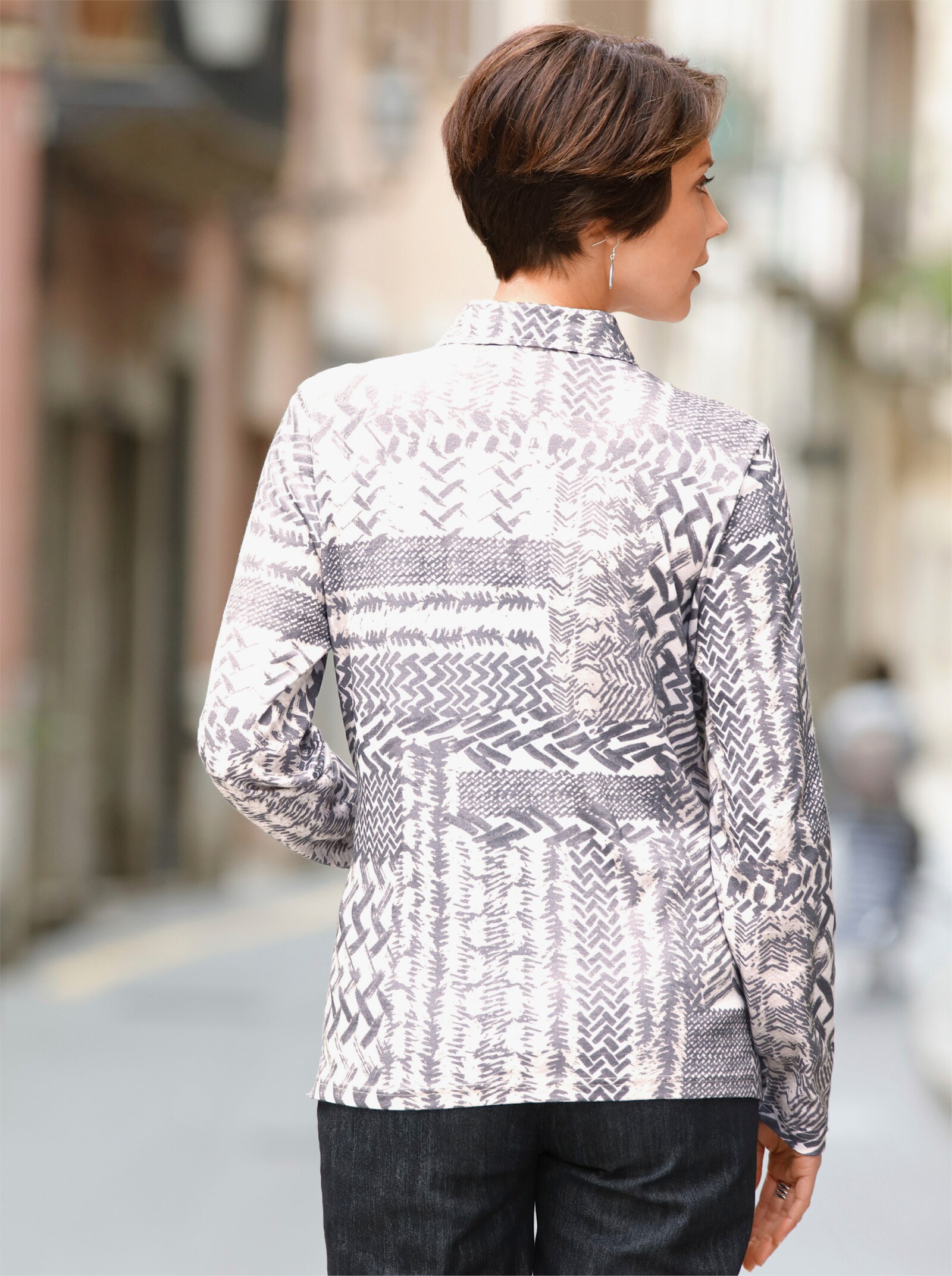 Langarmshirt im Muster-Mix - ecru-grau-bedruckt
