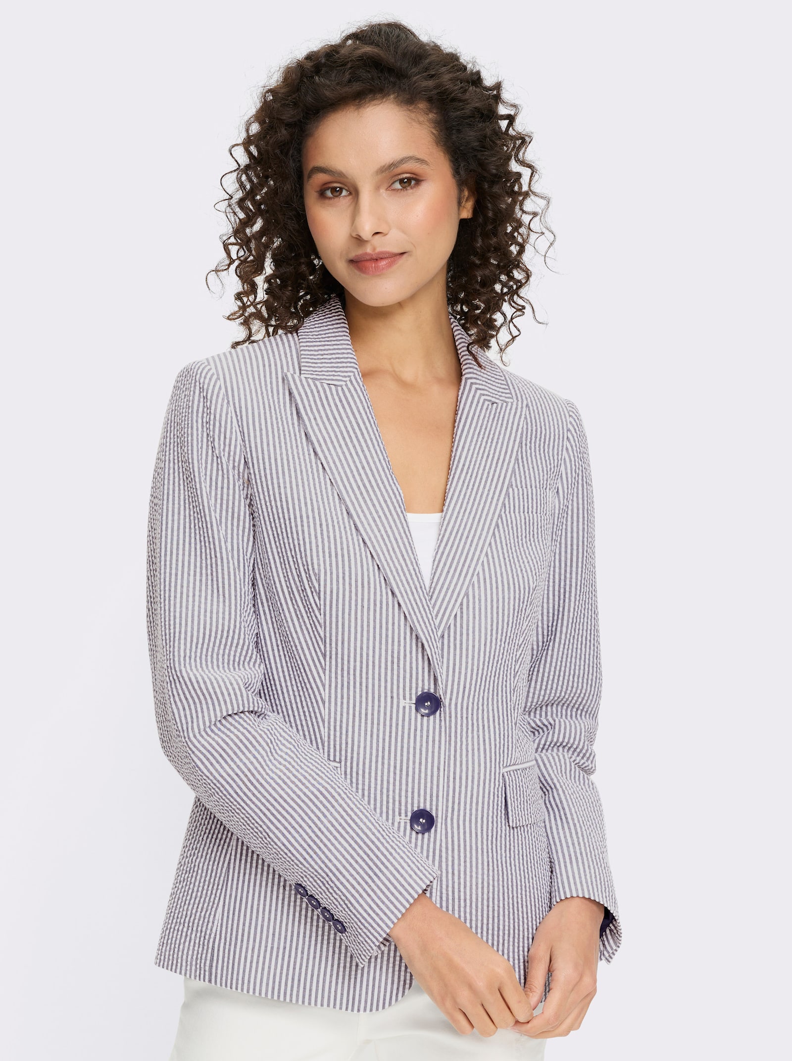 heine Blazer aus Seersucker - marine-weiß-gestreift