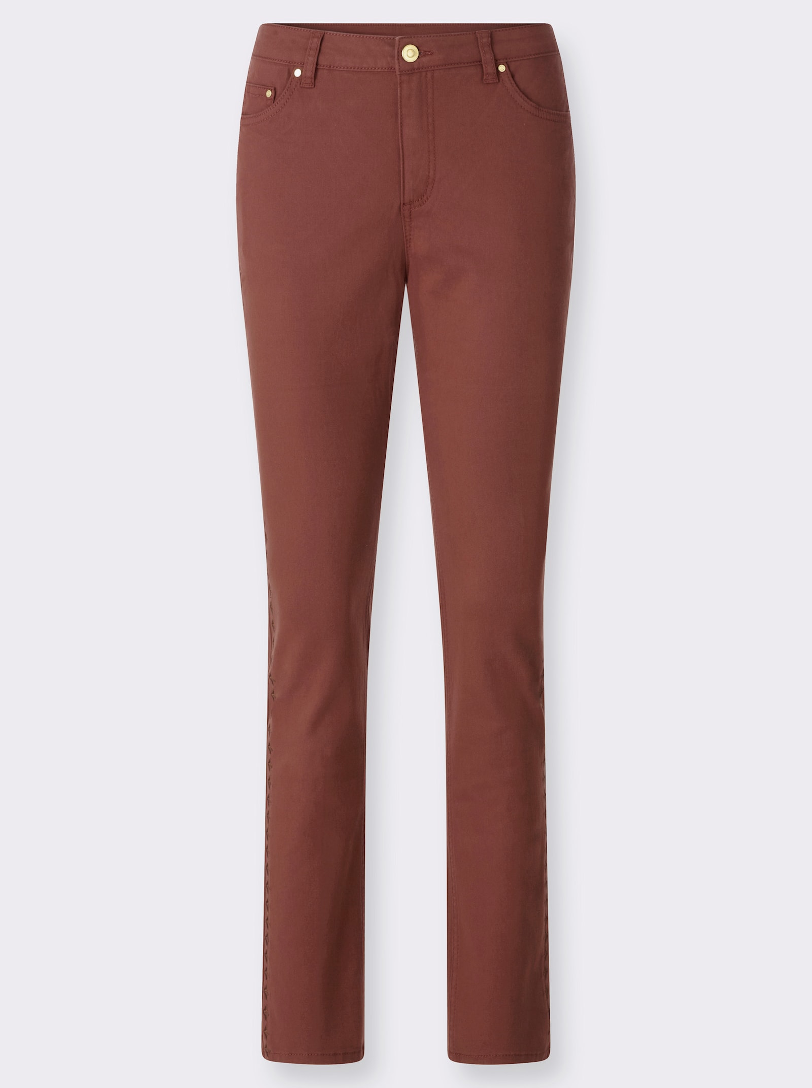  Jeans mit Stickerei an den Seitennähten - rotbraun
