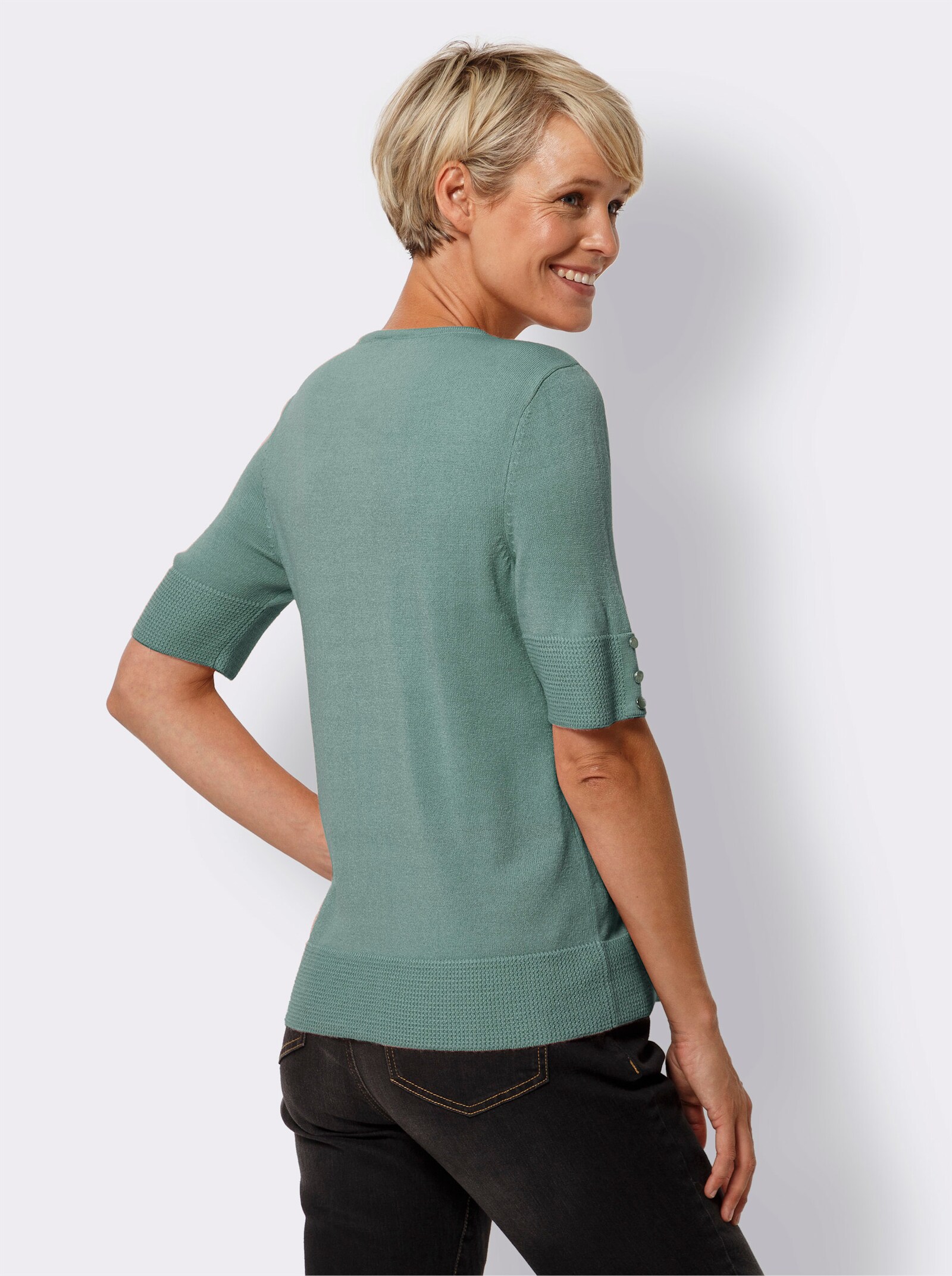 Pullover met korte mouwen met sierknopen - salie