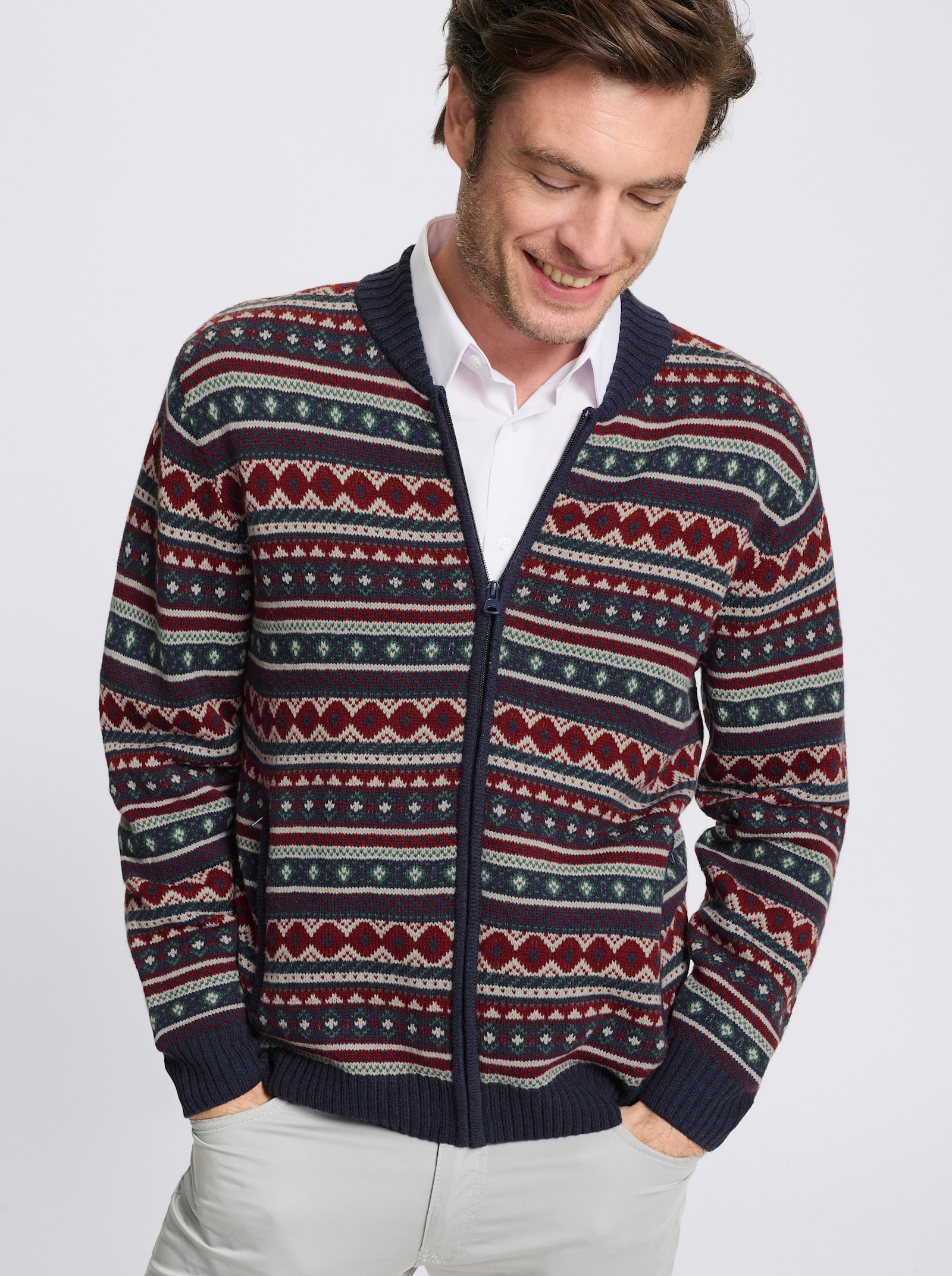 Marco Donati Strickjacke im Jacquardmuster - marine-gemustert