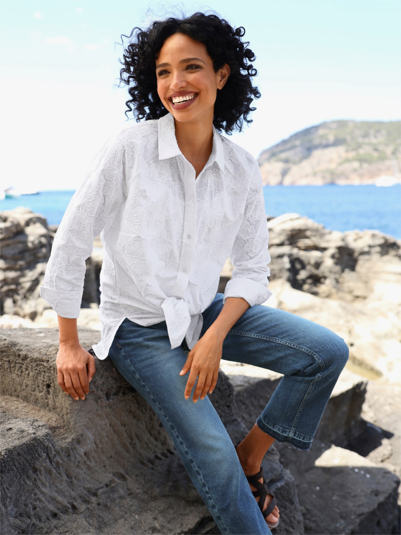 heine Baumwollbluse mit Strukturmuster - ecru