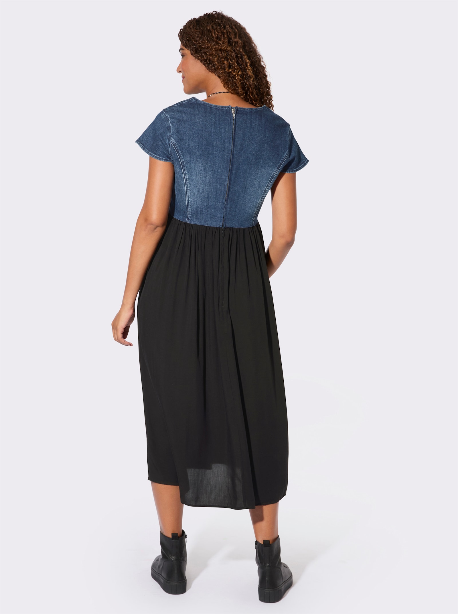 Webkleid mit Jeans-Oberteil - blue-stone-washed