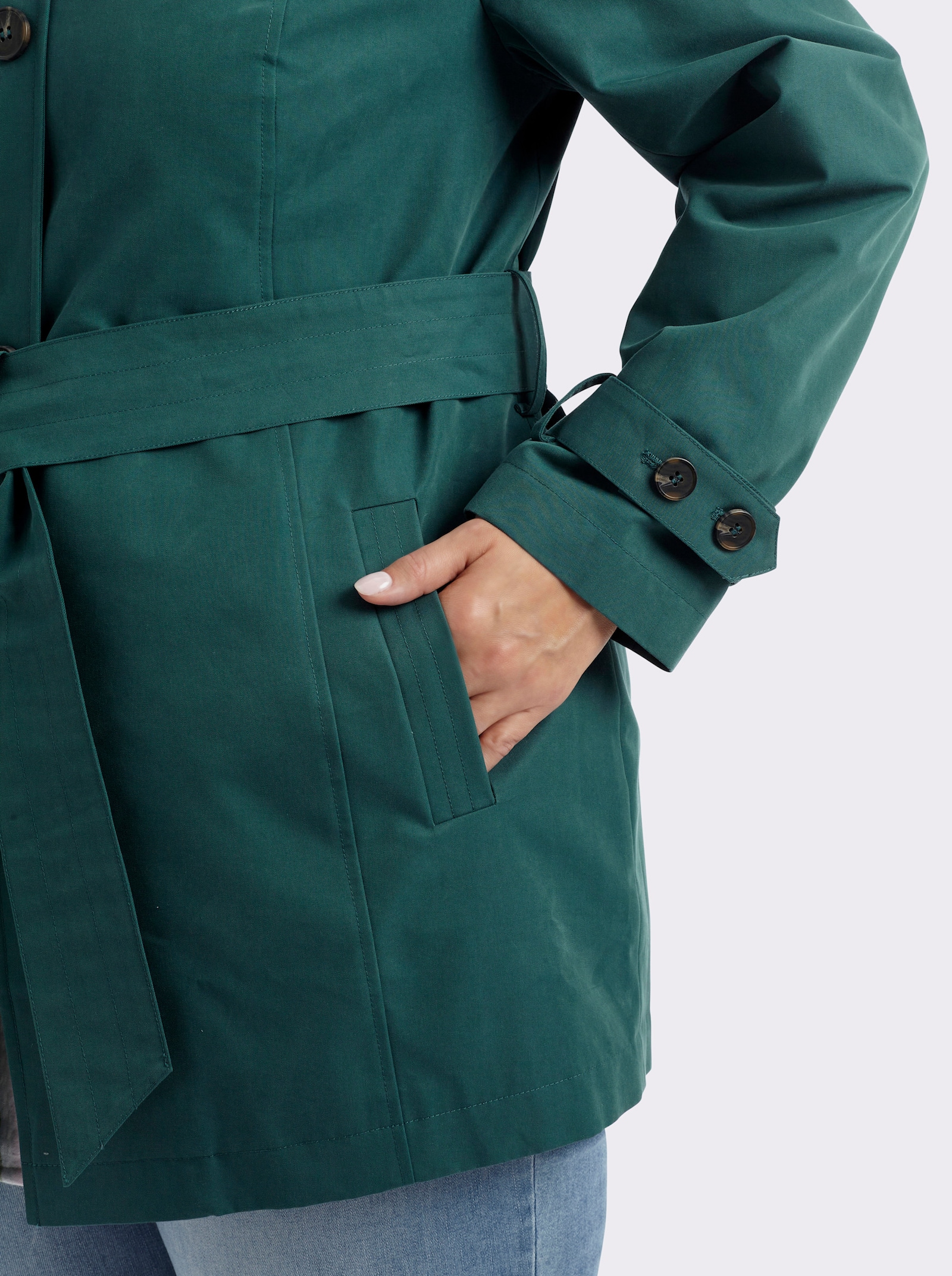 sheego Kapuzenjacke mit Umlegekragen - petrol