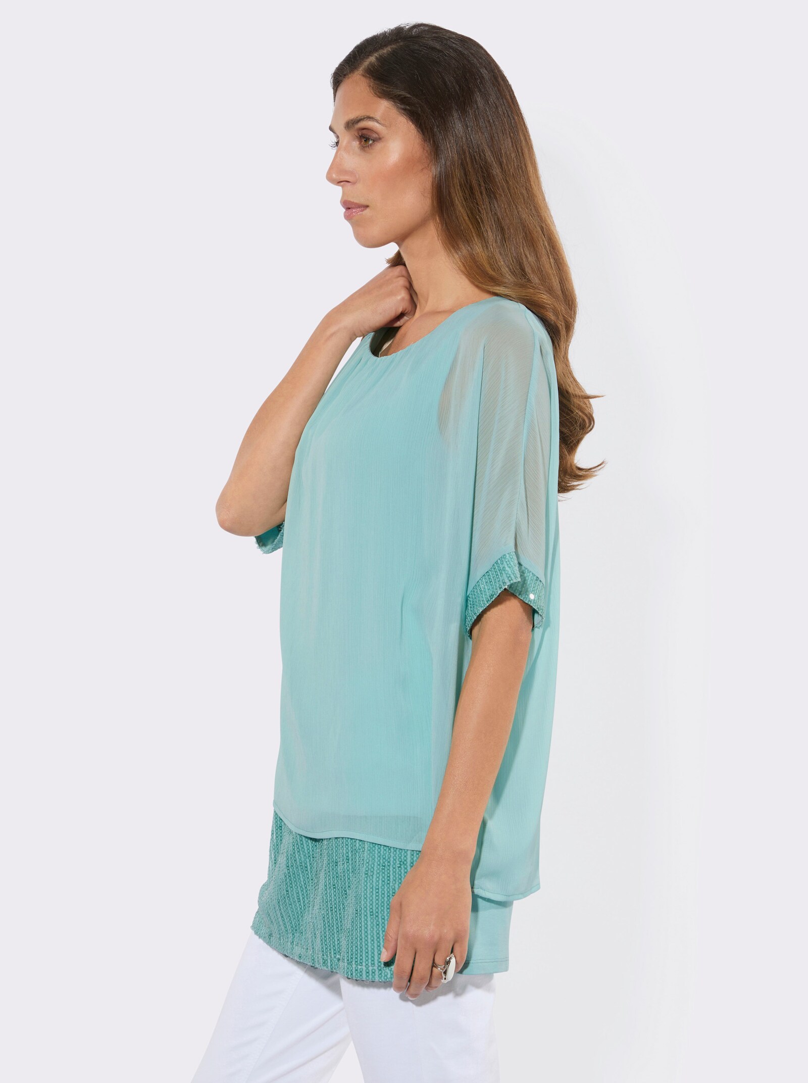 Longbluse in Chiffon-Qualität - mint